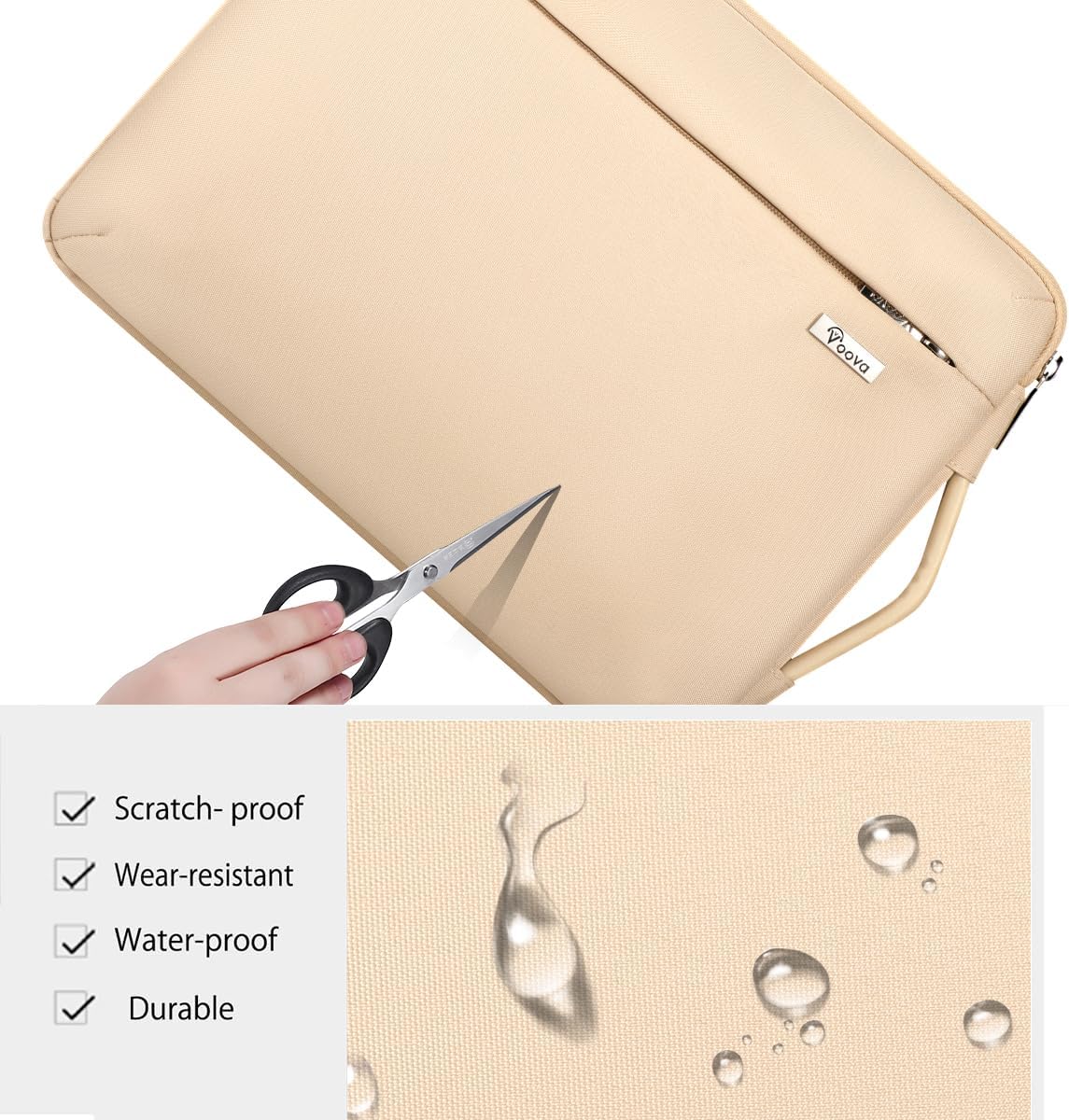 Voova Laptop Sleeve Case 13 13.6 Inch with Handle, 360°Protective Waterproof Slim Computer Bag Cover Compatible with MacBook Air 13 M1/M2/M3/M4 2020-2024, MacBook Pro 13, IPad Air/Pro 13, Beige
