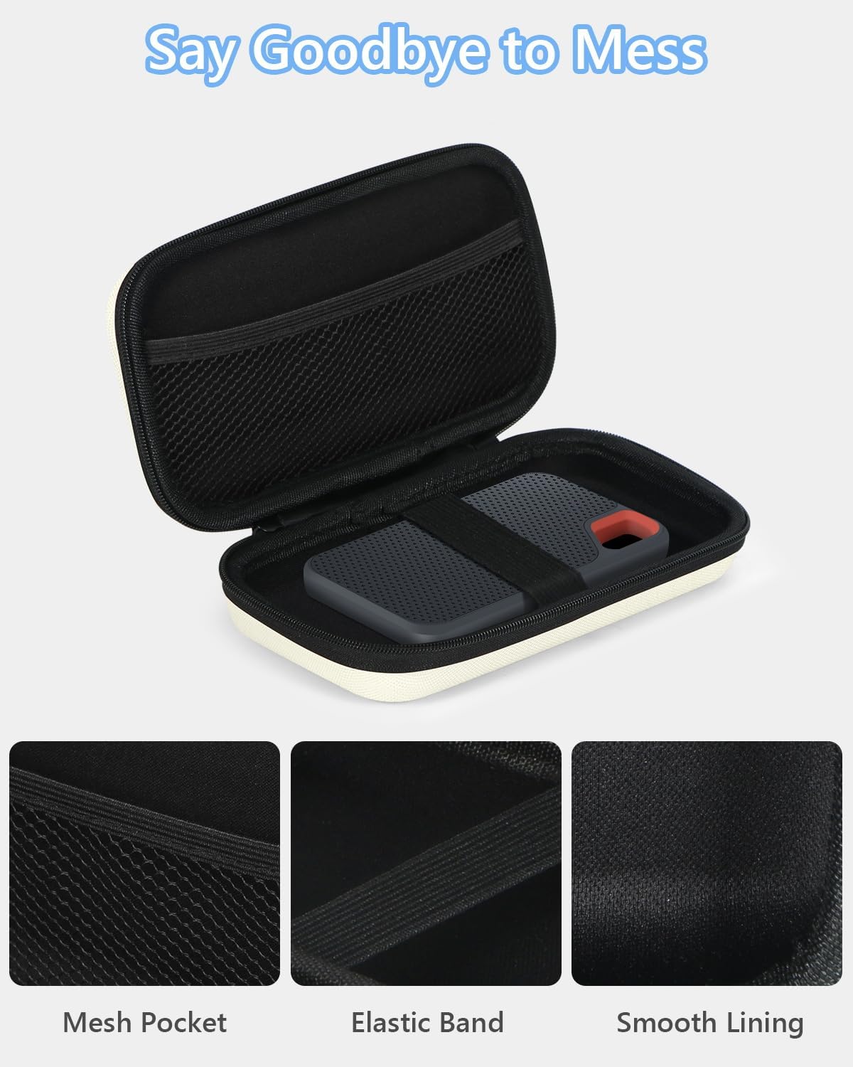 GLCON Off White Small Travel Electronic Organizer Case - Universal Hard Carrying Case Portable Storage Pouch Bag for Tech Accessories, Cable, Cord, MP3 Players, Card, Car Key Cash, SD Card