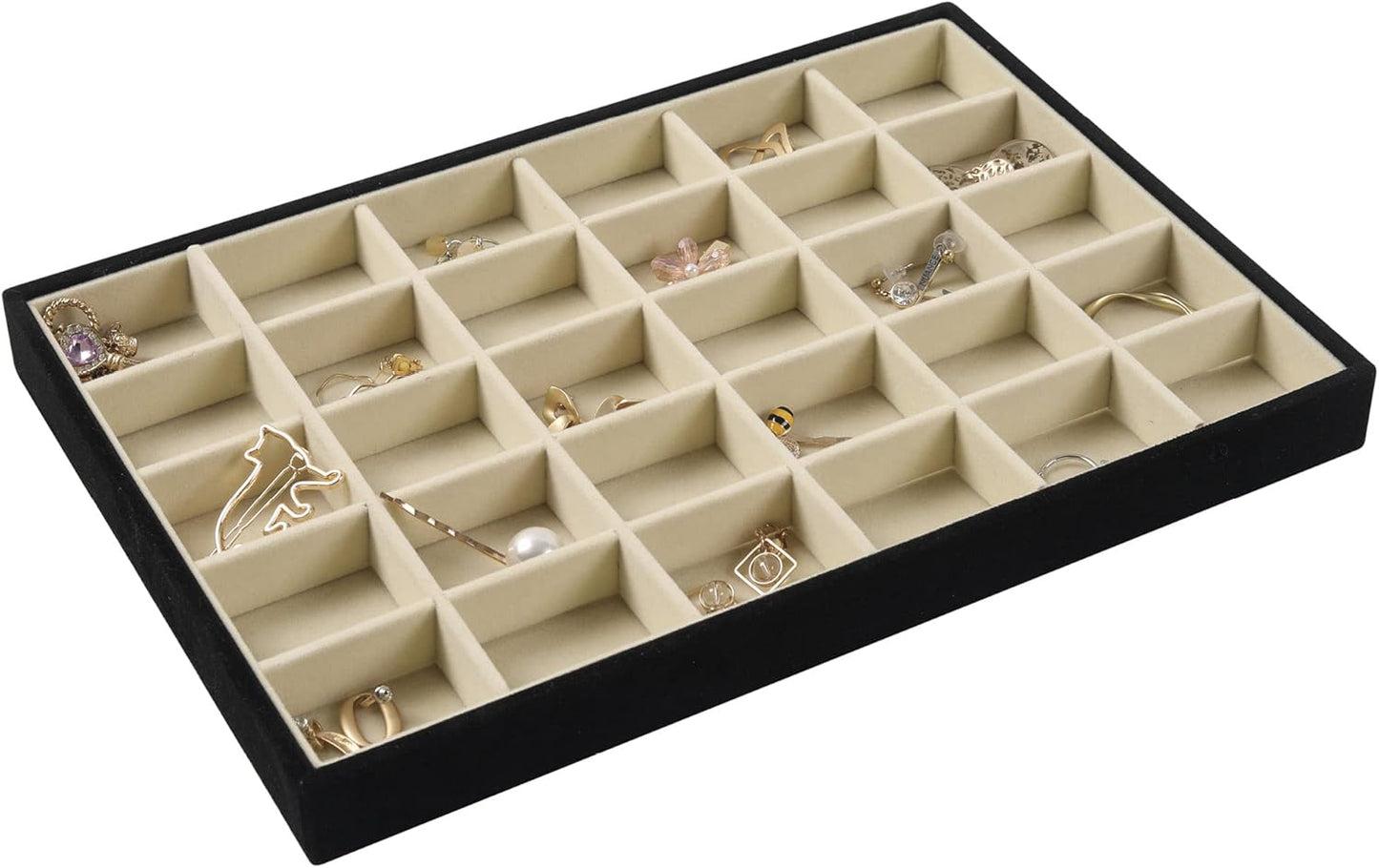 DIOMMELL Set of 4 Stackable Jewelry Trays Organizer Jewelry Display Showcase Dresser Drawer Organizer Storage Box for Ring Earring Bracelet Necklace Accessary