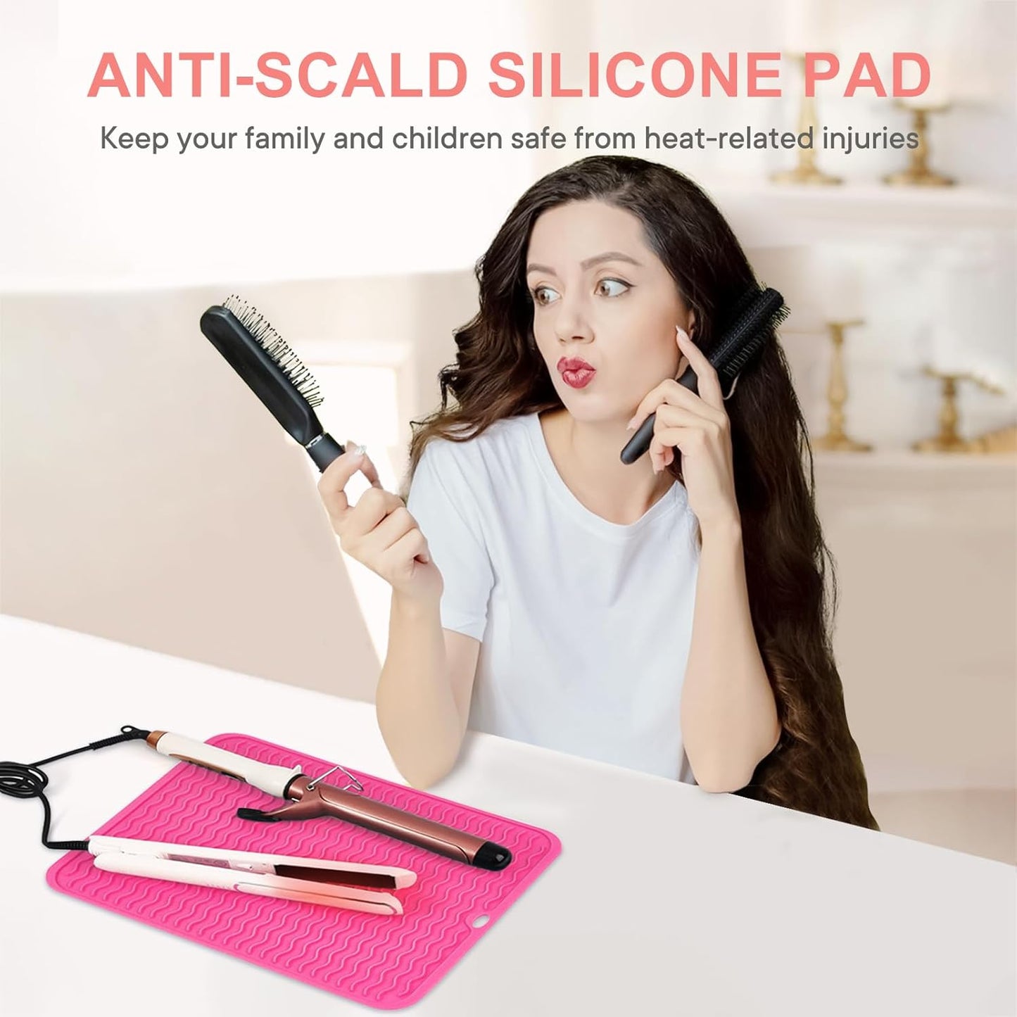 Oversize Silicone Heat Resistant Mat, Portable Travel Mat Cover for Curling Irons, Flat Irons, Hair Straightener and Hot Hair Styling Tools(14.2" x 11")