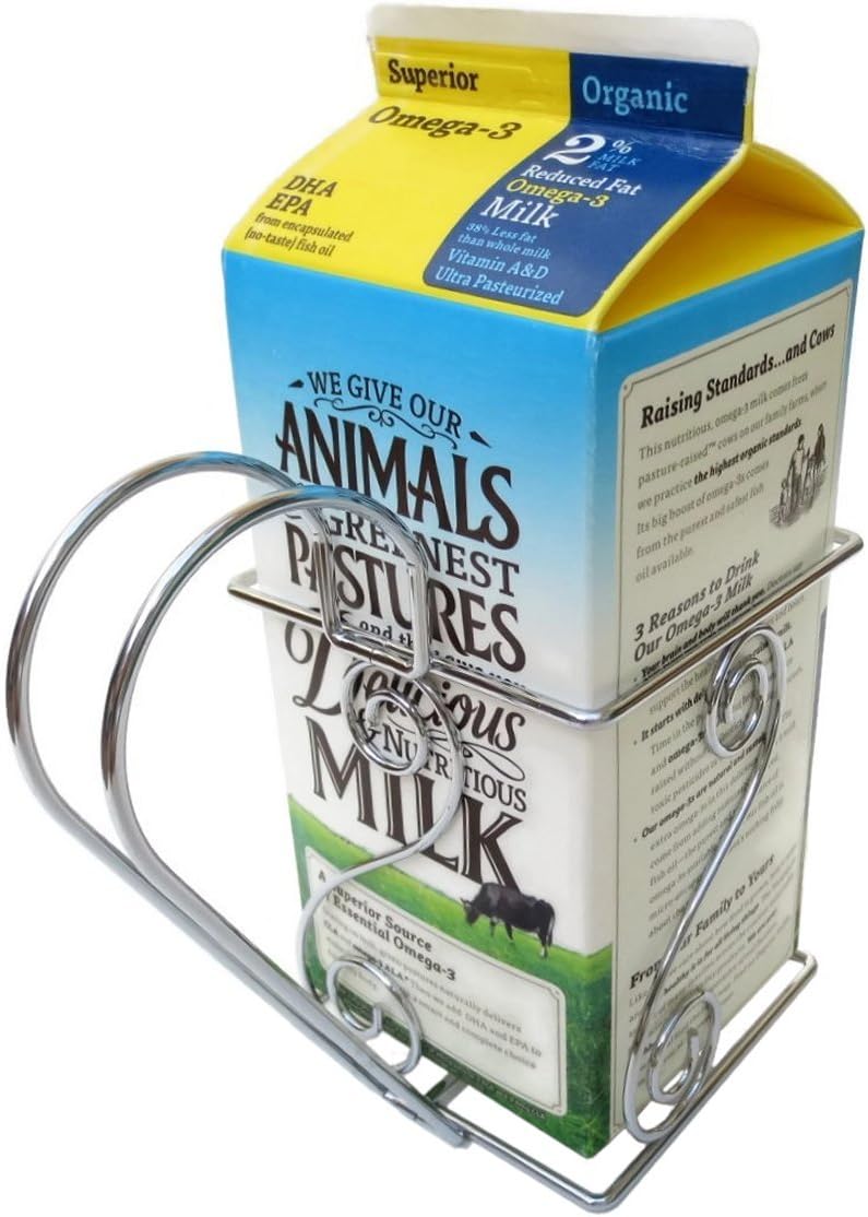 Cara's Casa Half Gallon Juice or Milk Carton Holder - Elegant, Easy Grip Holder Makes Pouring Trouble-Free. Sturdy Metal Construction. Nice for Home Kitchen Gifts and Housewarming Gift Ideas.