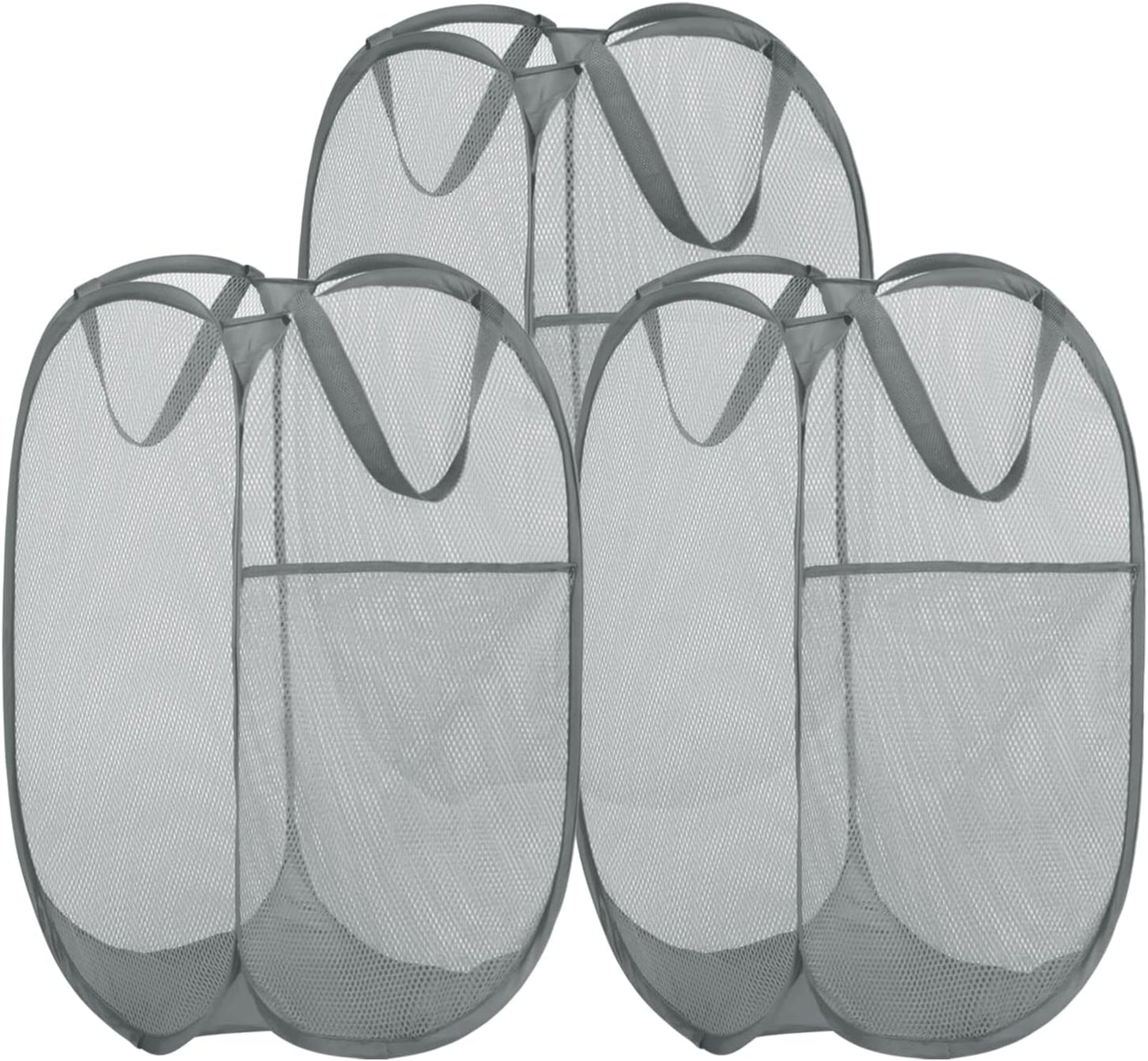 BATTOO 3 Pack Collapsible Laundry Basket Strong Mesh Pop Up Laundry Hamper for Laundry Foldable Hampers with Side Pocket Reinforced Handles for Bathroom, Kids Room, College Dorm or Travel Grey