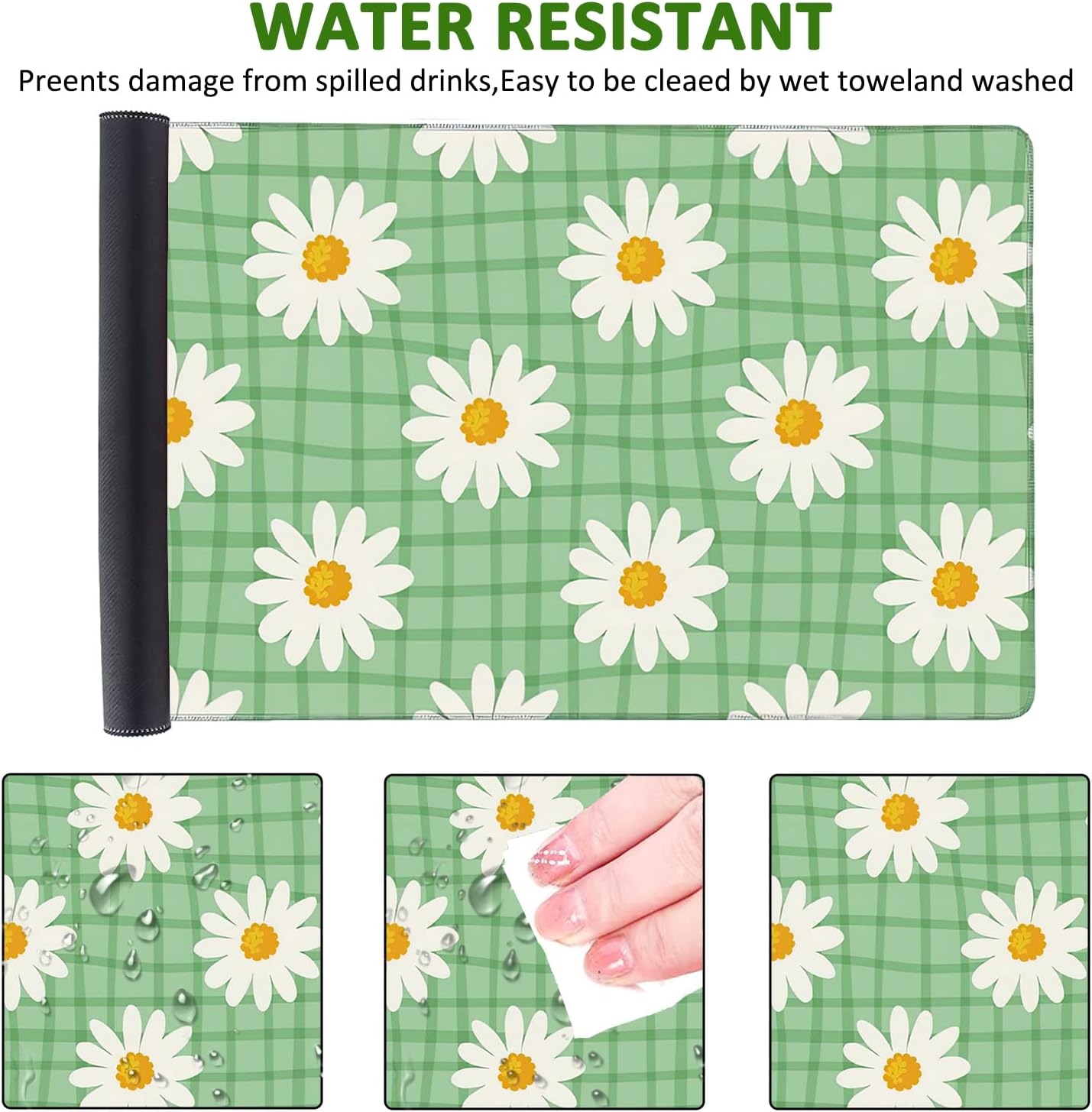 Daisy Floral Gaming Mouse Pad XXL Large Desk Mouse Pad Keyboard Mat with Stitched Edges Waterproof Non-Slip Desk Mat for Laptop,Keyboard,Computer 35.4 * 15.7 Inch