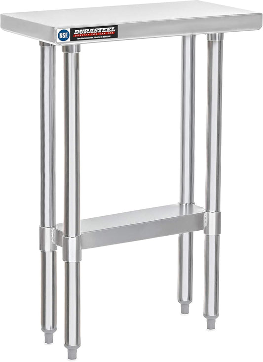 DuraSteel 24x12 Small Stainless Steel Table - NSF Metal Narrow Commercial Food Prep Side Worktable with Under Shelf - For Laundry Room, Kitchen, Outdoor Grill, Small Spaces