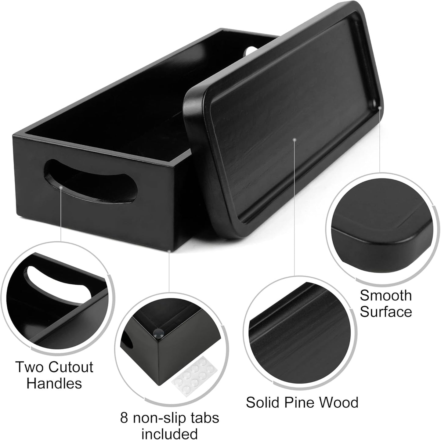 LotFancy Bathroom Decor Box and Vanity Tray, Set of 2, Wooden Toilet Tank Basket Topper, Bathroom Tray for Counter, Black Farmhouse Bathroom Decor