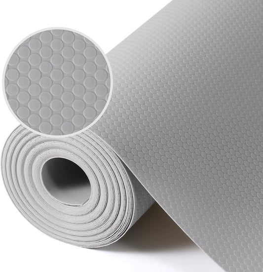 Light Gray Shelf Liners for Kitchen Cabinets Non Adhesive Drawer Liner for Bathroom Waterproof Refrigerator Liners for Shelves Fridge Plastic Mats Cabinet Cupboard Liner 17.5 x 236.2 Inches