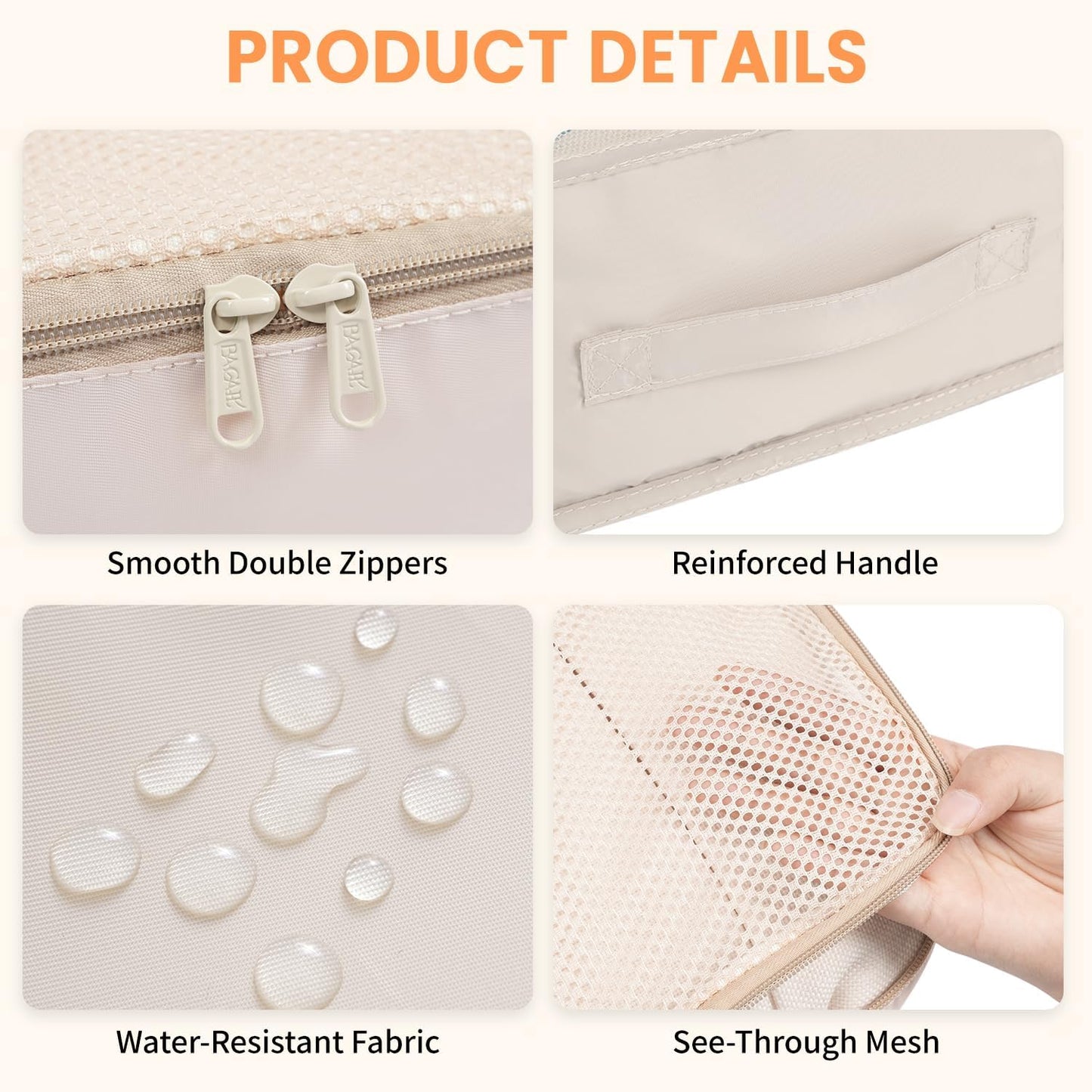 BAGAIL 6 Set Packing Cubes Luggage Packing Organizers for Travel Accessories-Beige