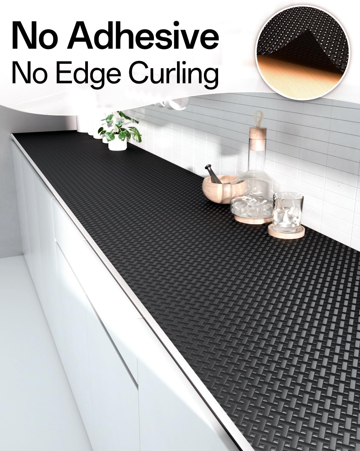 Shelf and Drawer Liner for Kitchen Cabinet, Non-Adhesive 12in x 240in Waterproof Contact Paper Refrigerator Liners Thickened Durable EVA Material Non Slip Mat for Dresser Cupboard Pantry Protector
