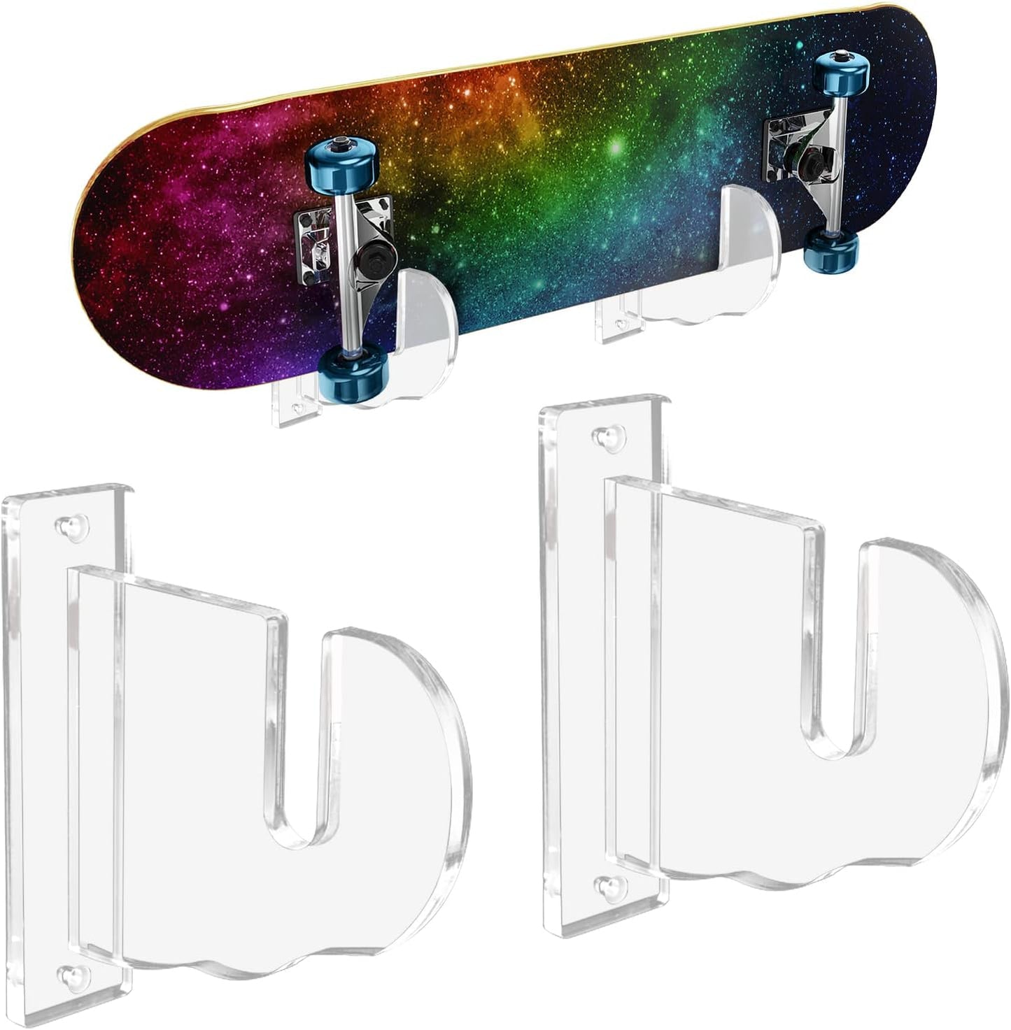 BiJun Skateboard Wall Mount, Snowboard Wall Mount Display, Acrylic Horizontal Skateboards Rack, Skateboard Storage Hanger (Transparent)