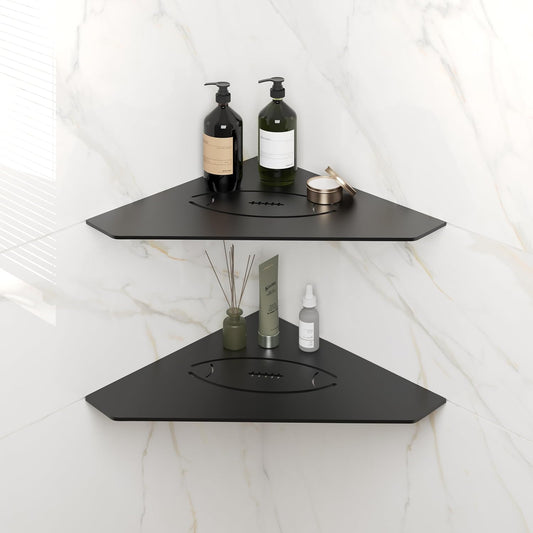 FerdY 2-Pack 10" Matte Black Recessed Corner Shower Shelf, for Tiled Bathroom Walls, Floating Shelf, 304 Stainless Steel Shower Caddy Storage Shelves, No Drilling Required, Rugby Diamond