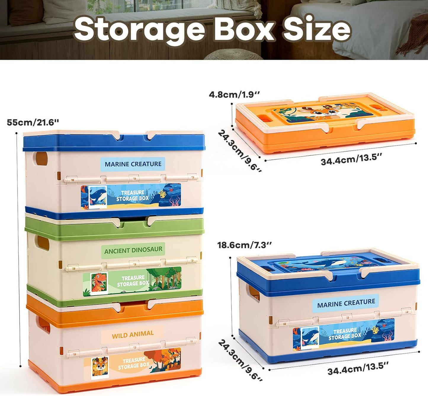 FRUSE 3 Pack Toy Storage Organizer, Large collapsible Toy Box with Lid and Handle,Toy Storage Organizer Boxes Bins for Kids, Boys, Girls, Nursery,Playroom,Bedrooms,Living Rooms, 13.5"x9.6"x21.6"