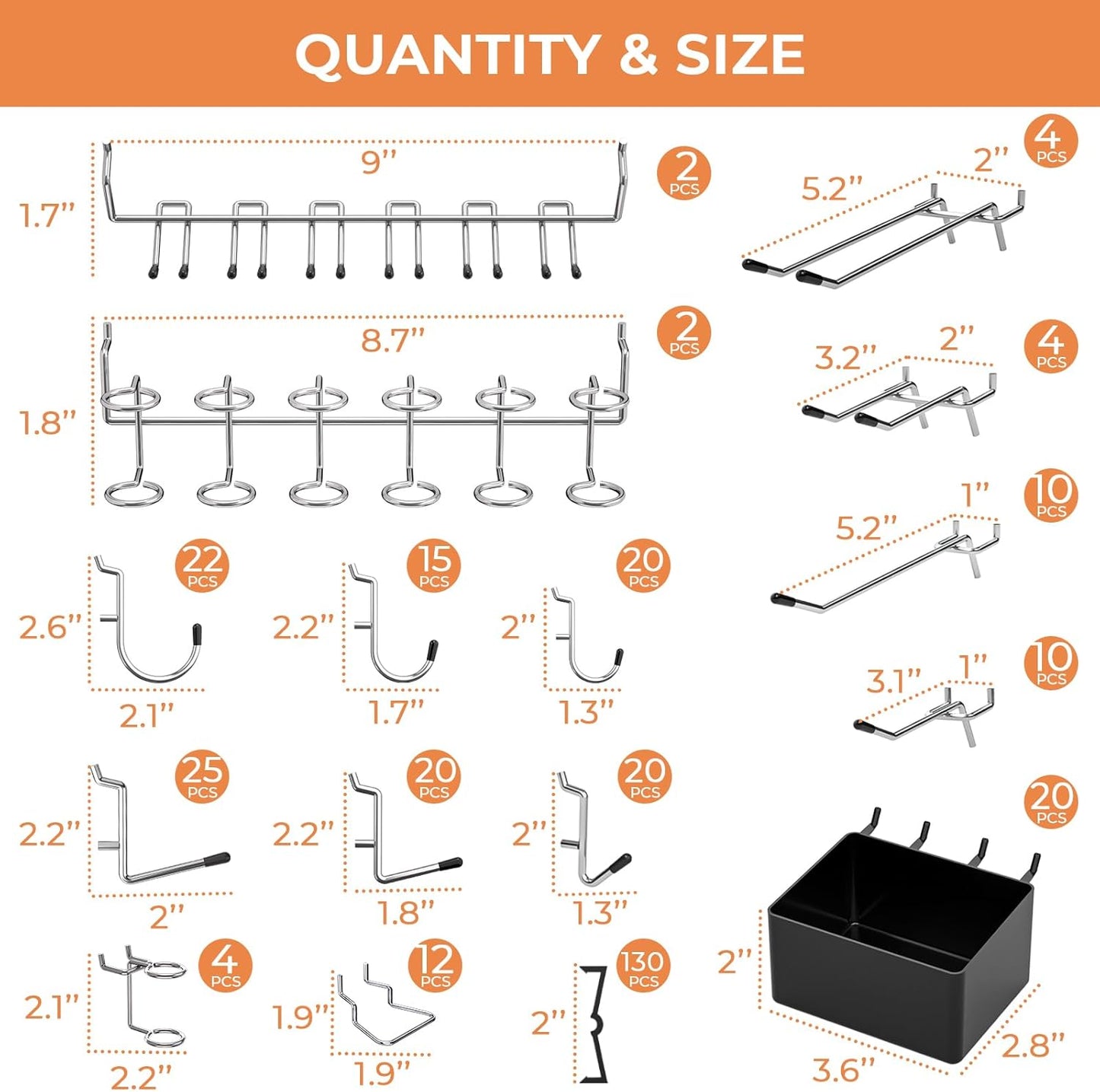 INCLY 320PCS Pegboard Accessories Organizer Kit, Peg Board Hooks Assortment with 20PCS Bins for Organizing Various Tools, Fit 1/8 or 1/4 inch Pegboard for Hanging Storage, Garage Wall Attachments