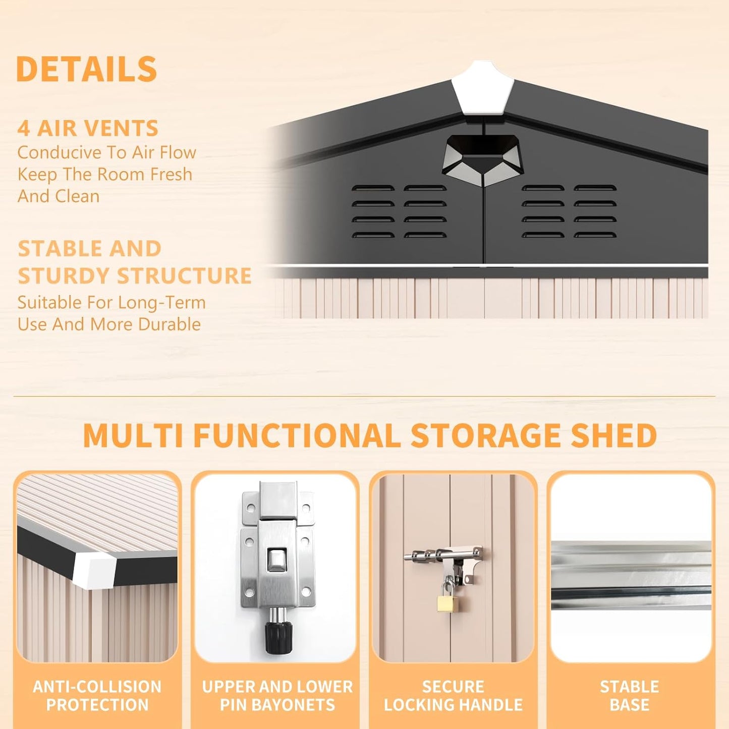 8x6 FT Outdoor Storage Shed,Metal Tool Sheds,Waterproof Outside Storage Shed,Large Storage Building with Lockable Door
