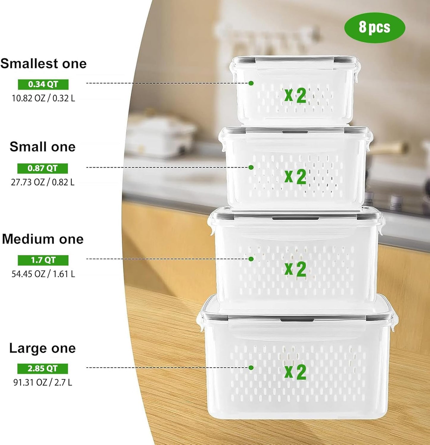 Freshmage Fruit Storage Containers for Fridge with Removable Colander, Airtight Food Storage Container, Dishwasher Safe Produce Saver for Refrigerator, Keep Berry Fruit Fresh Longer 4 pcs Small Clear