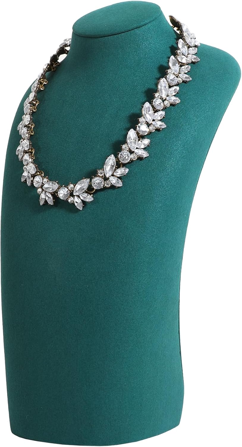 GemeShou Green necklace hanger jewelry organizer, Velvet jewelry stand necklace holder, jewelry mannequin bust for necklaces, Jewelry boutique store photography props【Green-Large height 11.8 inch】