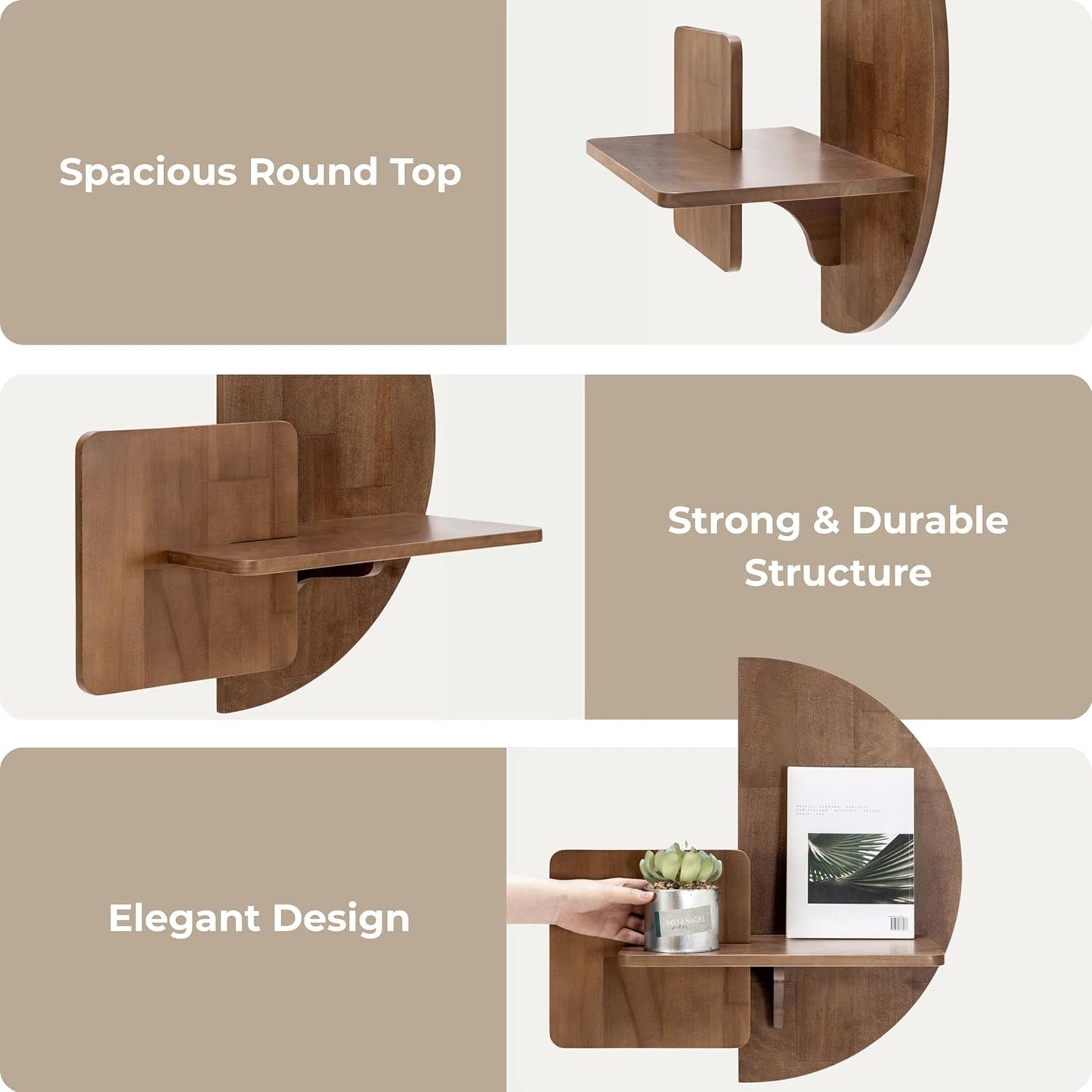 Behomes Soluna Solid Wood Floating Nightstand, Wall Mounted Nightstand, Floating Bedside Table for Bedroom and Living Room, Modern Rustic Wood Night Stand, Small Floating Shelf Accent, Walnut