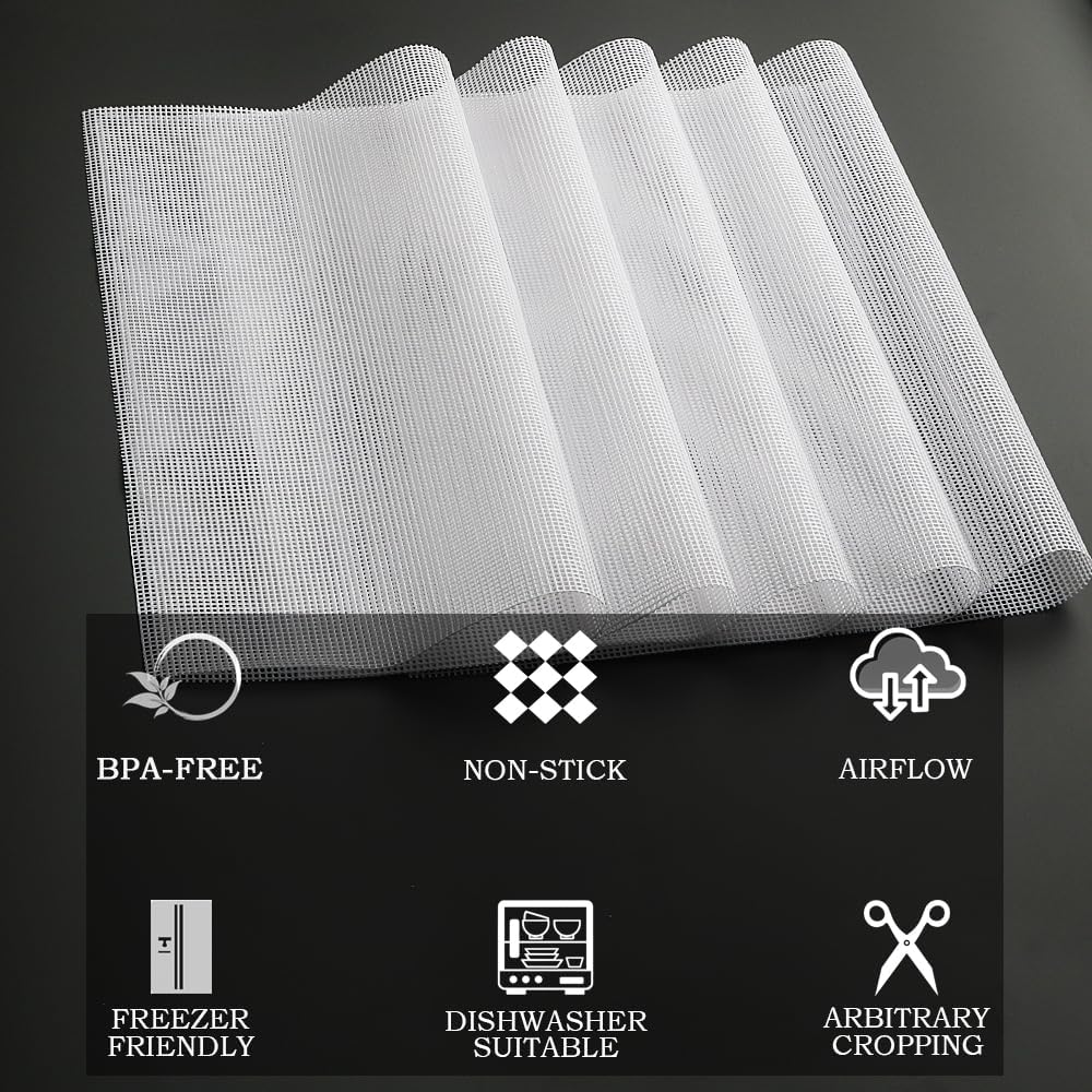 Non-Stick Silicone Dehydrator Liners: 15x15 inch for Excalibur BPA-Free Easy Clean Reusable Mesh Sheets for Healthy Snacks 10-Pack