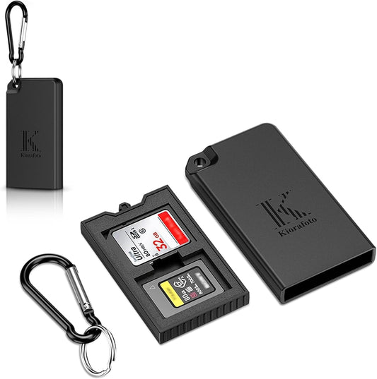 Pop-up Small Memory Card Case Holder for 2 SD SDHC SDXC Cards & 2 CFexpress Type A Cards with Carabiner, Portable Anti-Shock Splash-Proof SD CFA Card Case Storage Protector Organizer Keeper Container