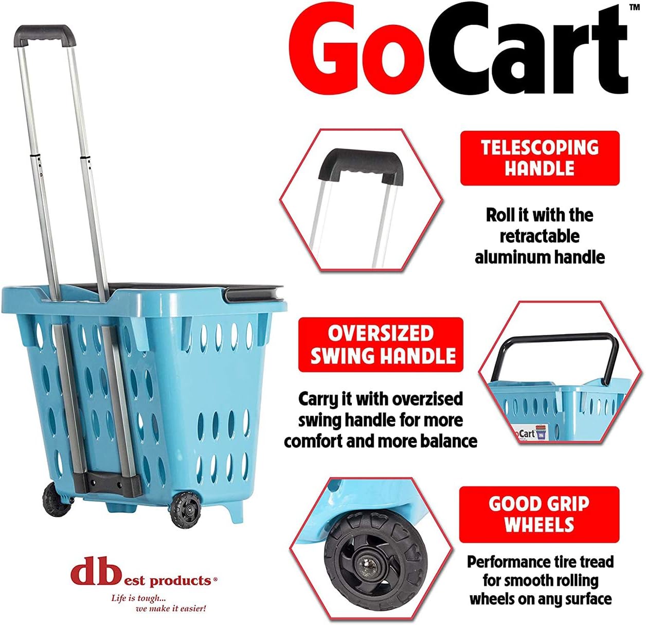 dbest products GoCart,Teal Grocery Cart Shopping Laundry Basket on Wheels