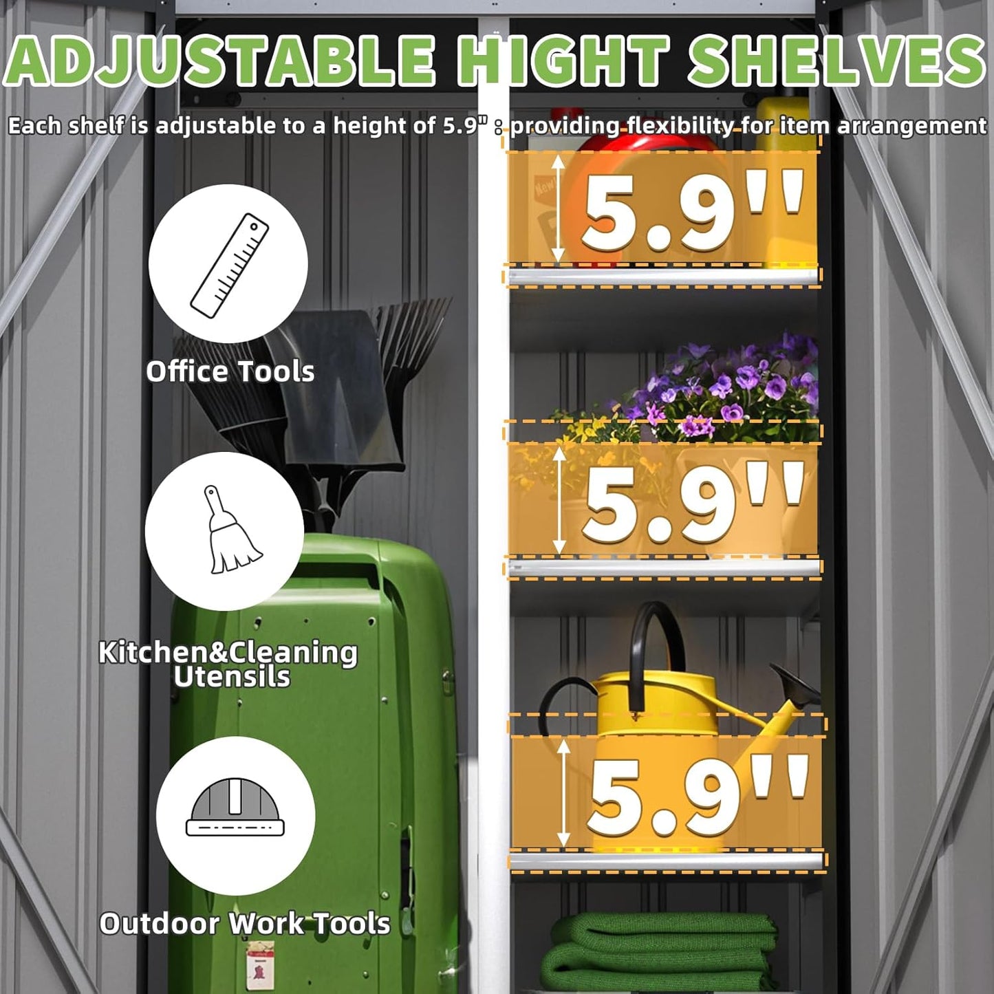 AECOJOY Outdoor Storage Cabinet Waterproof, Vertical Tall Sheds Cabinet with Shelves and Double Door, Garden Tool Sheds & Outdoor Storage Cabinet Weatherproof for Backyard, Patio, Lawn, Dark Gray