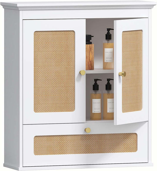 Spirich Bathroom Wall Cabinet Over Toilet, Modern Rattan Medicine Cabinet with Adjustable Shelf, Space-Saving Wall Mount Storage