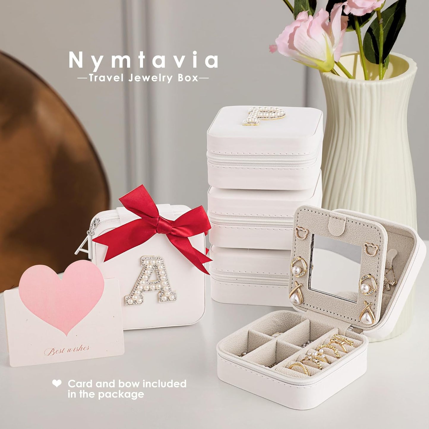 Birthday Gifts for Women: Initial Jewelry Box & Small Travel Jewelry Organizer for Wife, Girlfriend, Bridesmaid or Graduation Gifts