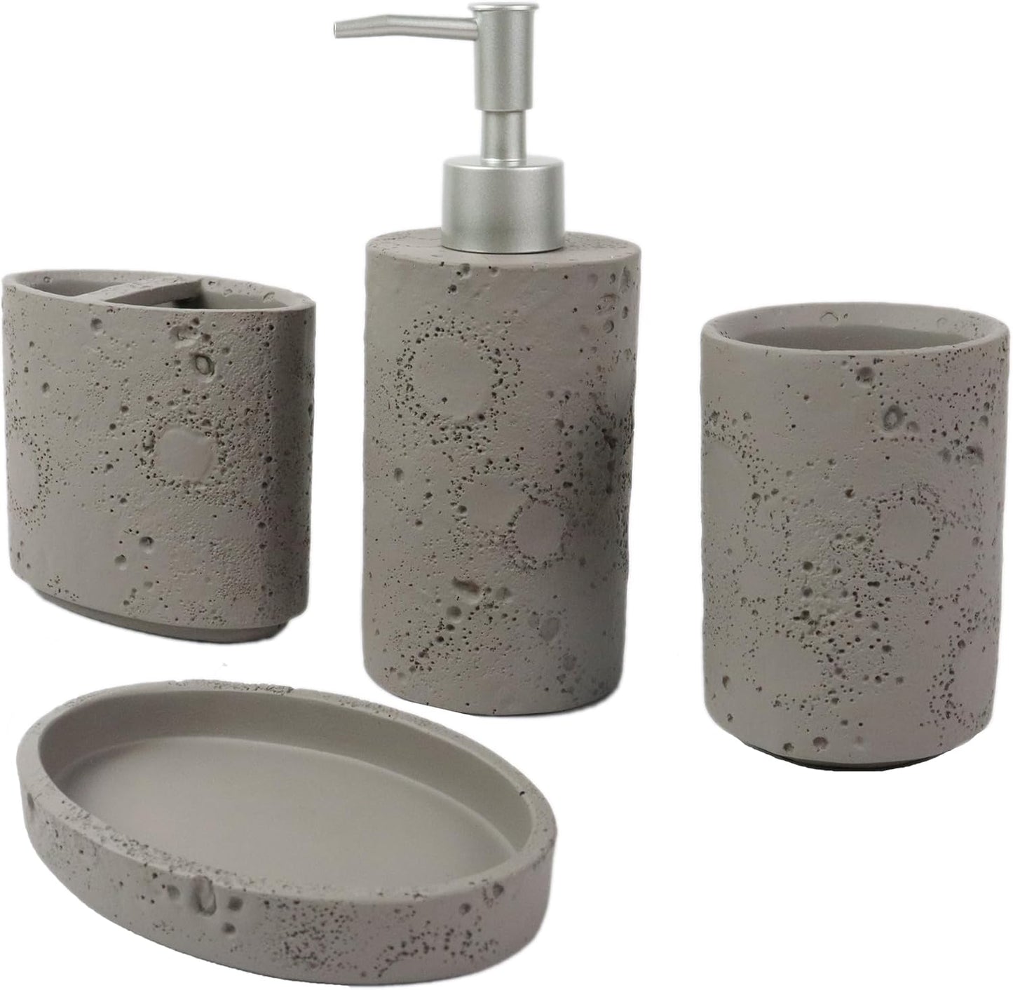 Hymmah Meteorites Bathroom Accessories Set,Farmhouse Bathroom Decor,4 Pcs Resin Gift Set Apartment Necessities, Contain Cotton Swab Jar,Soap Dispenser,Tumbler，Soap Dish/Tray