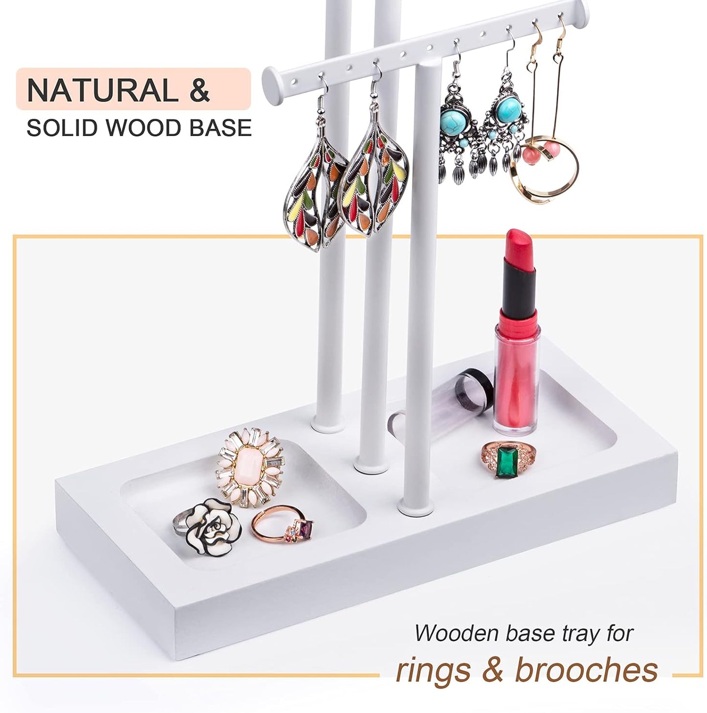 Love-KANKEI Jewelry Tree Stand White Metal and Wood Base Large Storage Jewelry Organizer for Necklaces Bracelets Earrings Holder Organizer Jewelry Display Gift White and White