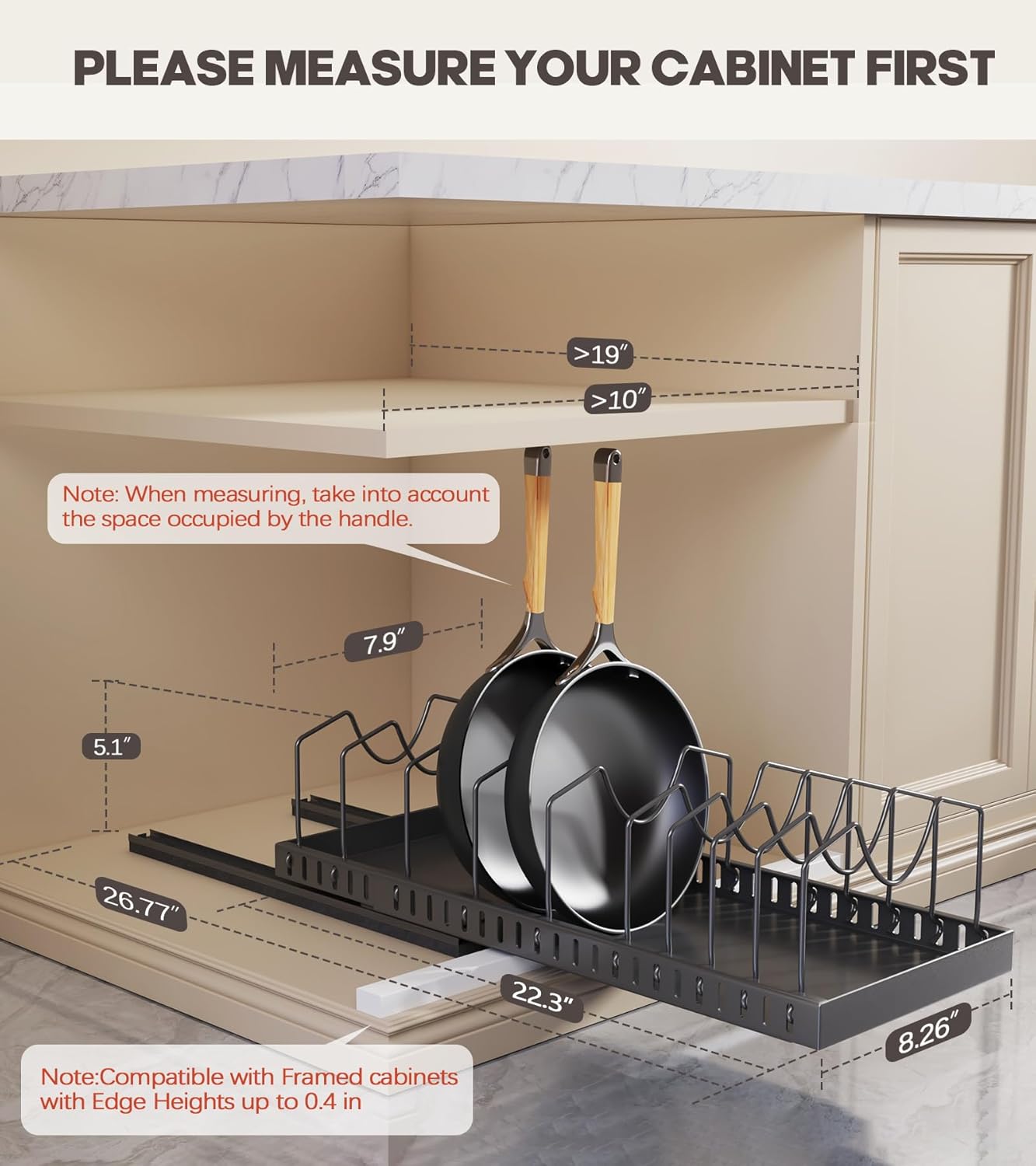 Pull Out Pots and Pans Organizer Under Cabinet, Expandable Sliding Lid Holder and Pan Rack for Kitchen, Slide Out inside Cabinet for Pot Lid, Bakeware, Dishes, 10 Adjustable Dividers, 1 Pack Black