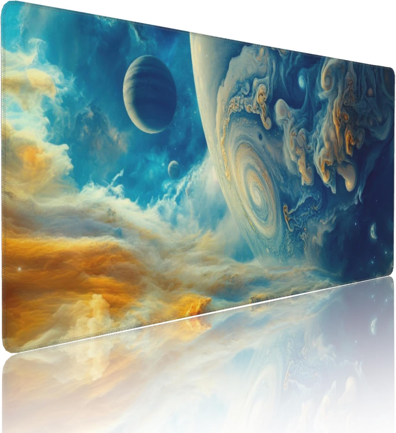 Spectacular Cosmic Planets Large Mouse Pad, Vintage Aesthetic Gaming Desk Mat, XXL Keyboard Desk Pad Mat for Desktop, 35.4"x15.7" Non-Slip Base Big Mousepad with Stitched Edges