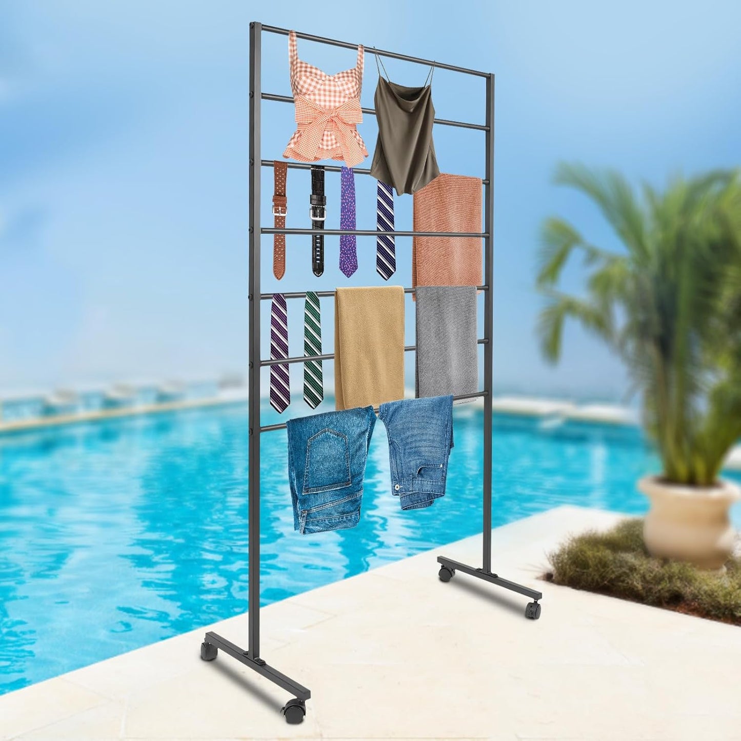 7 Tiers Rolling Display Tie & Scarf Rack Towel Belt Pants Hangers Ribbon Organizer Hijab Stand, Floor Standing Tie Scarves Hanging Rack Necktie Holder for Home Commercial Clothing Retail Store