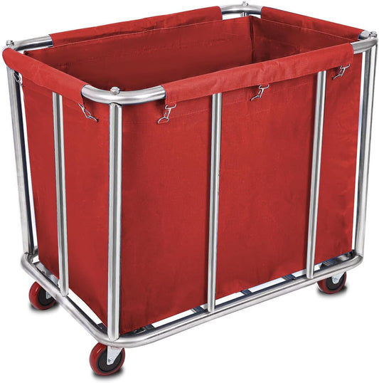 12 Bushels Laundry Cart for Commercial/Home,Heavy Duty Large Stainless Steel Rolling Laundry Basket with Wheels，for Hotel, School, Laundry,260LBS Load