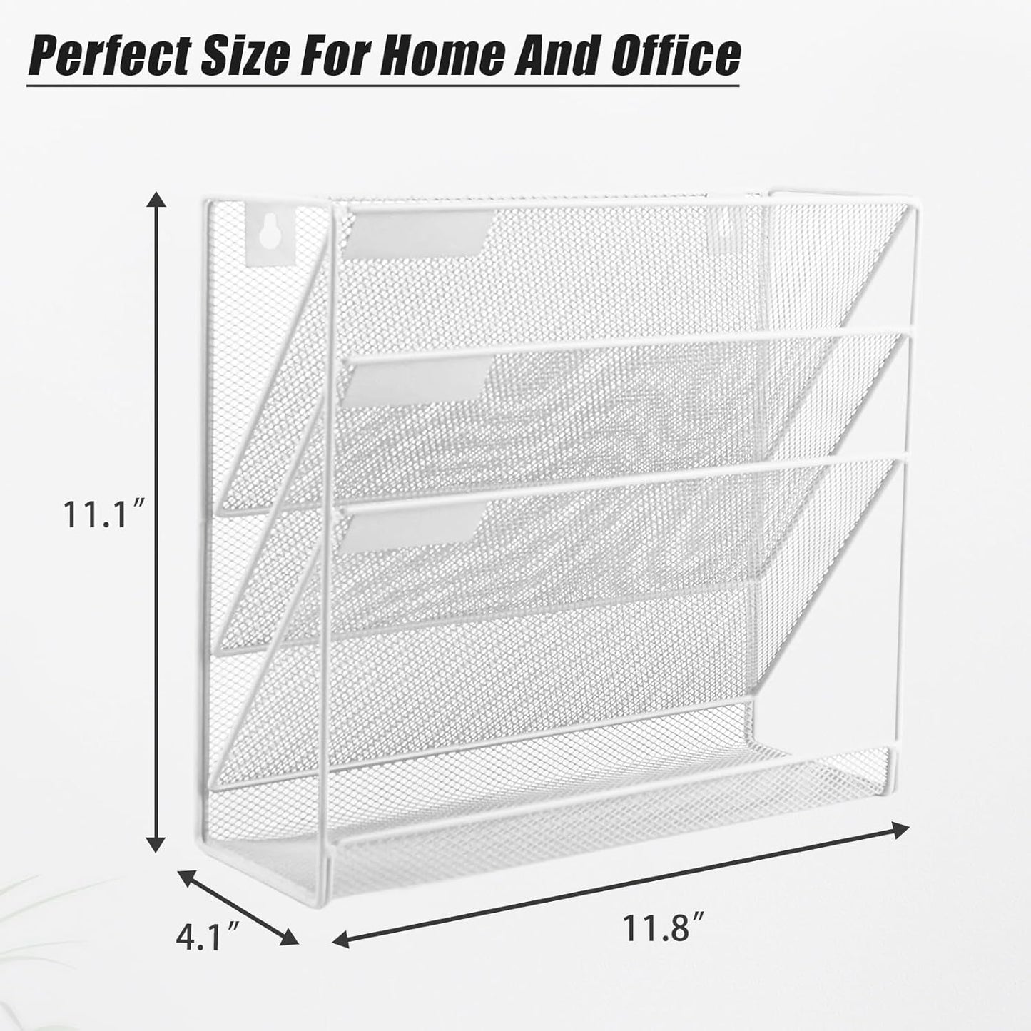 EASEPRES Desk File Organizer Mesh 4-Tier, Hanging Wall Mount Document Organization Stand, Desktop Vertical Mail Paper Folder Holder Rack with Bottom Tray for Office Home Cubicle Countertop, White