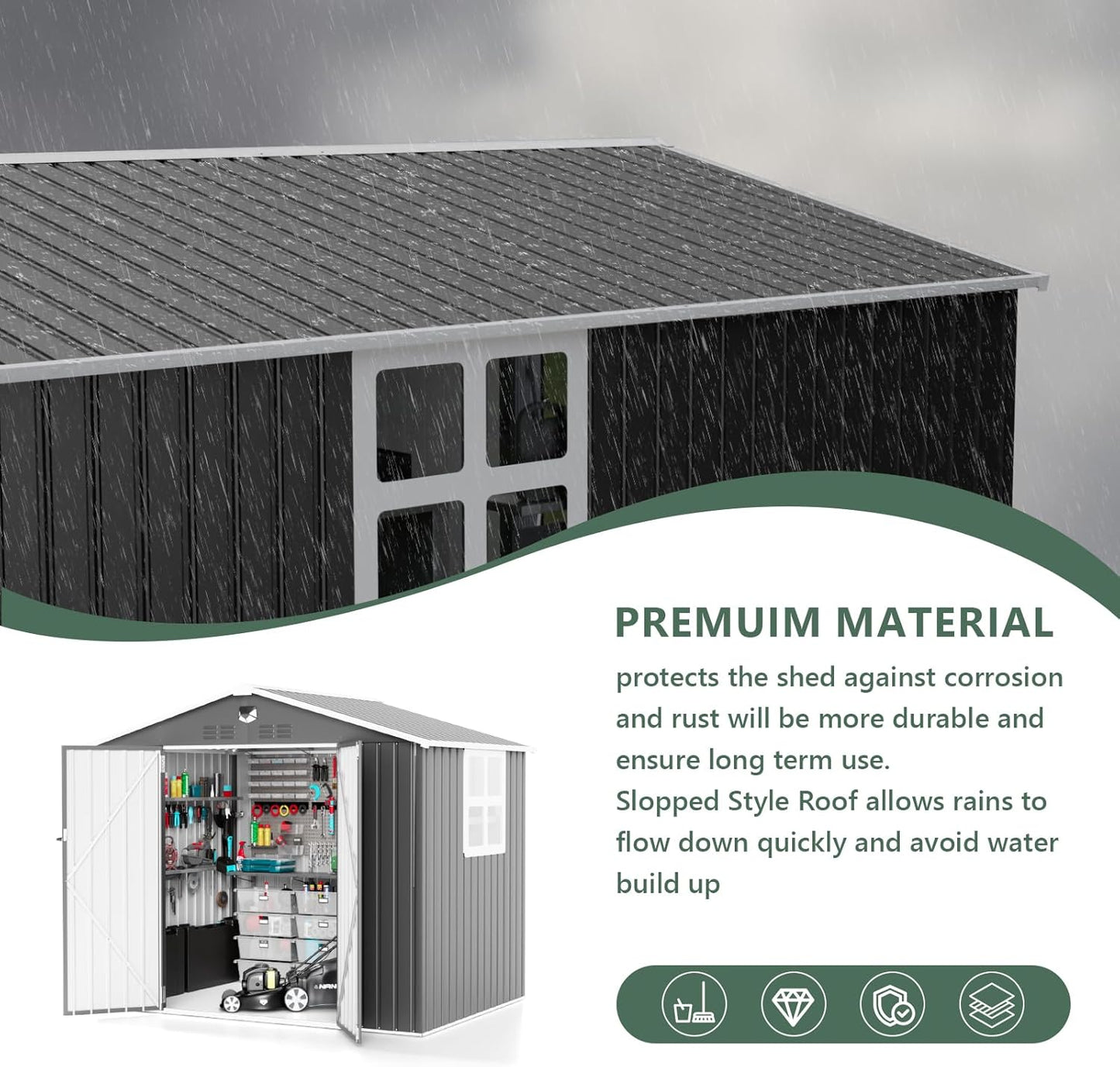 8x6 FTMetal Storage Shed, Outdoor Tool Sheds with Lockable Door & 1 Window, Large Heavy Duty Tool Sheds, Outside Waterproof Storage Building