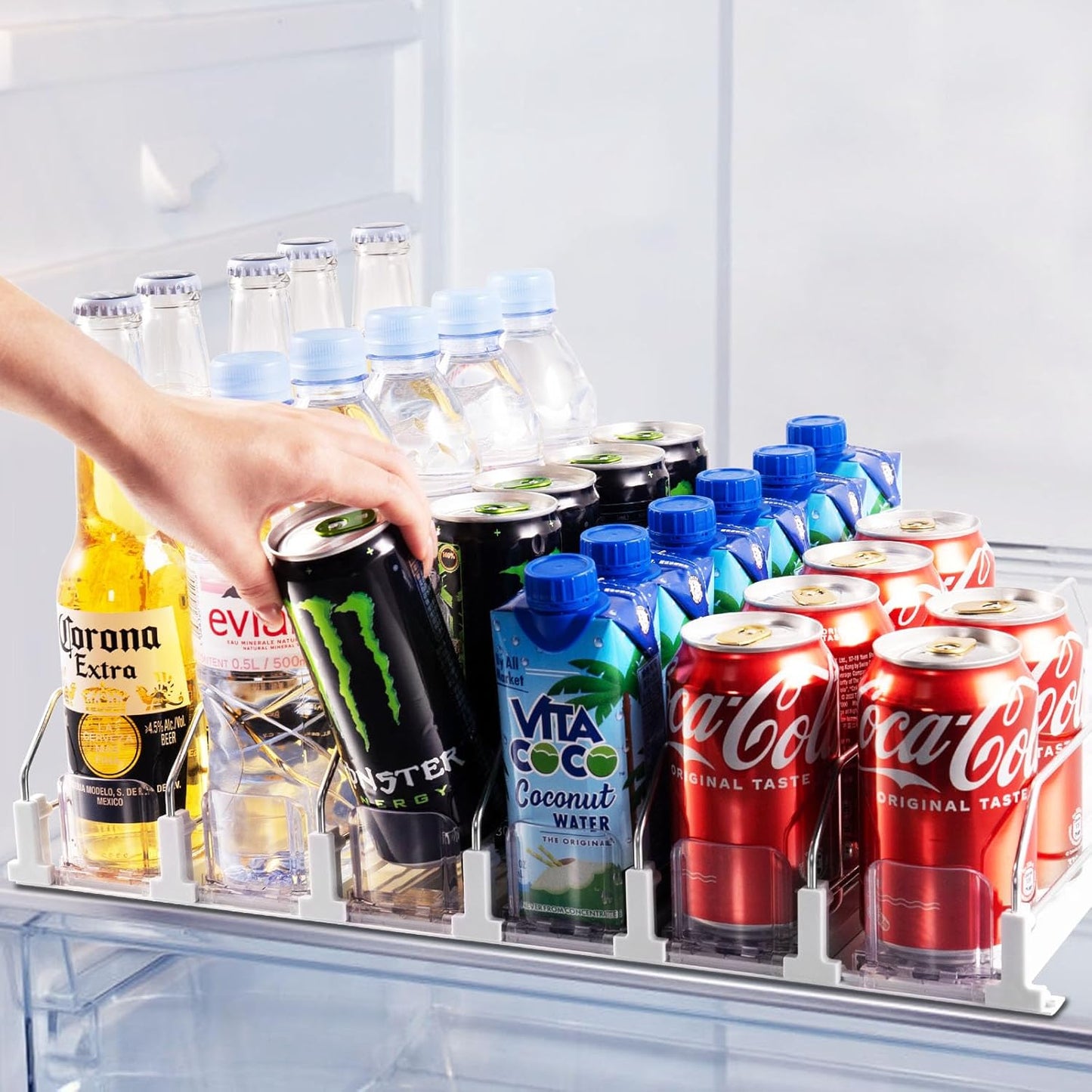 Coanto Drink Organizer for Fridge, Soda Can Dispenser for Refrigerator, Automatic Self-Pushing Fridge Drink Dispenser Holds up to 30 Cans, 6 Row