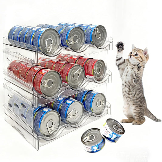 Cat Food Can Organizer,Can Organizer for Pantry,3-Layers Transparent Cat Food Storage Container Holds 54 (3.5oz) Cans,Canned Food Organizer and Storage for Countertop Kitchen Cabinet