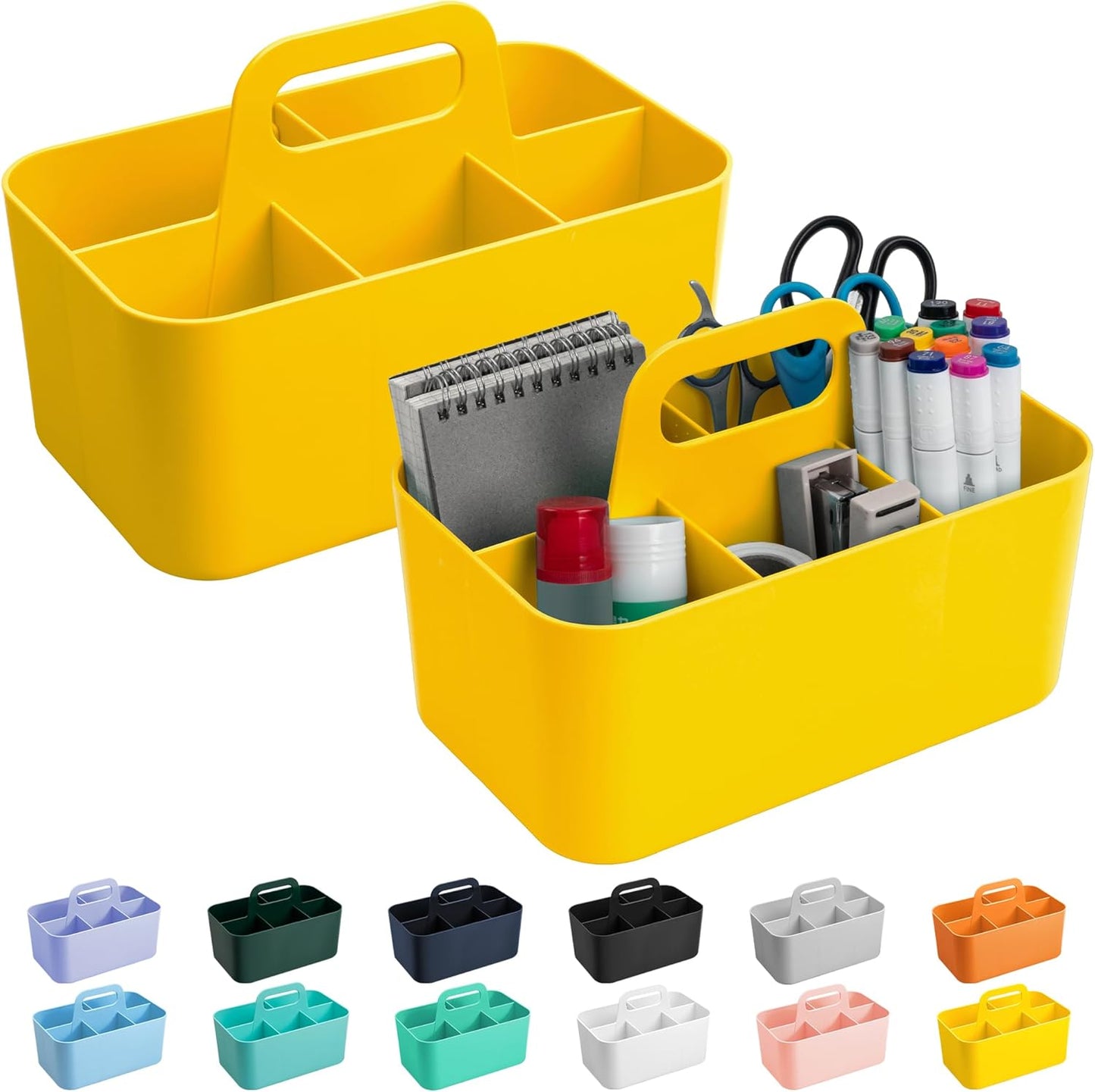Tiawudi 2 Pack Caddy Organizer with Handle, Portable Plastic Caddy, Storage Organization for Cleaning, Bath, Makeup, Art, Craft, Stationery, Classroom and Office, Tote Organizer