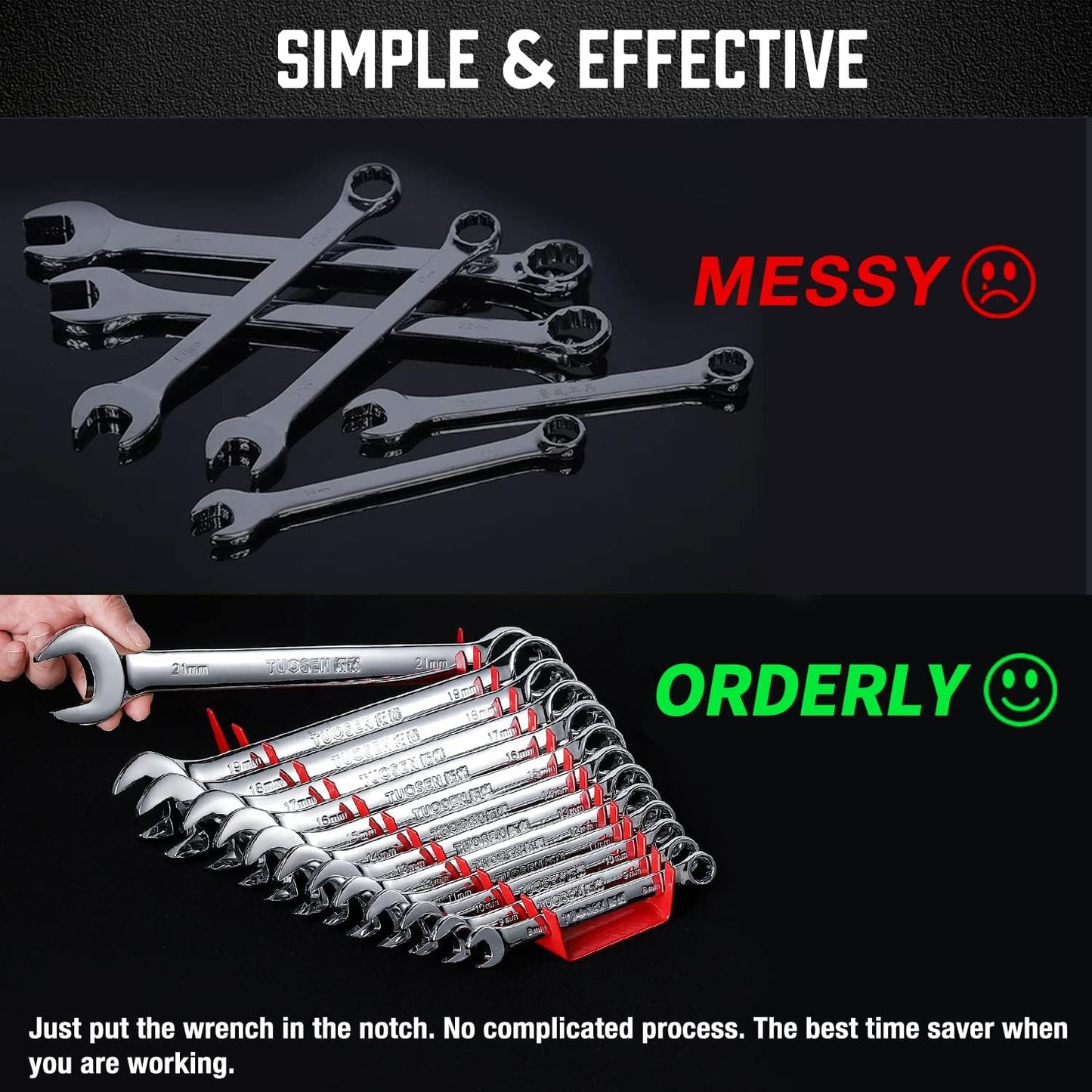 ALOANES 78-Slot Metal Wrench Organizer, Heavy Duty Wrench Organizer Tray for Tool Box, Professioanl Fit SAE & Metric Wrench Storage, 6 Pack Wrench Holders(3 Colors)