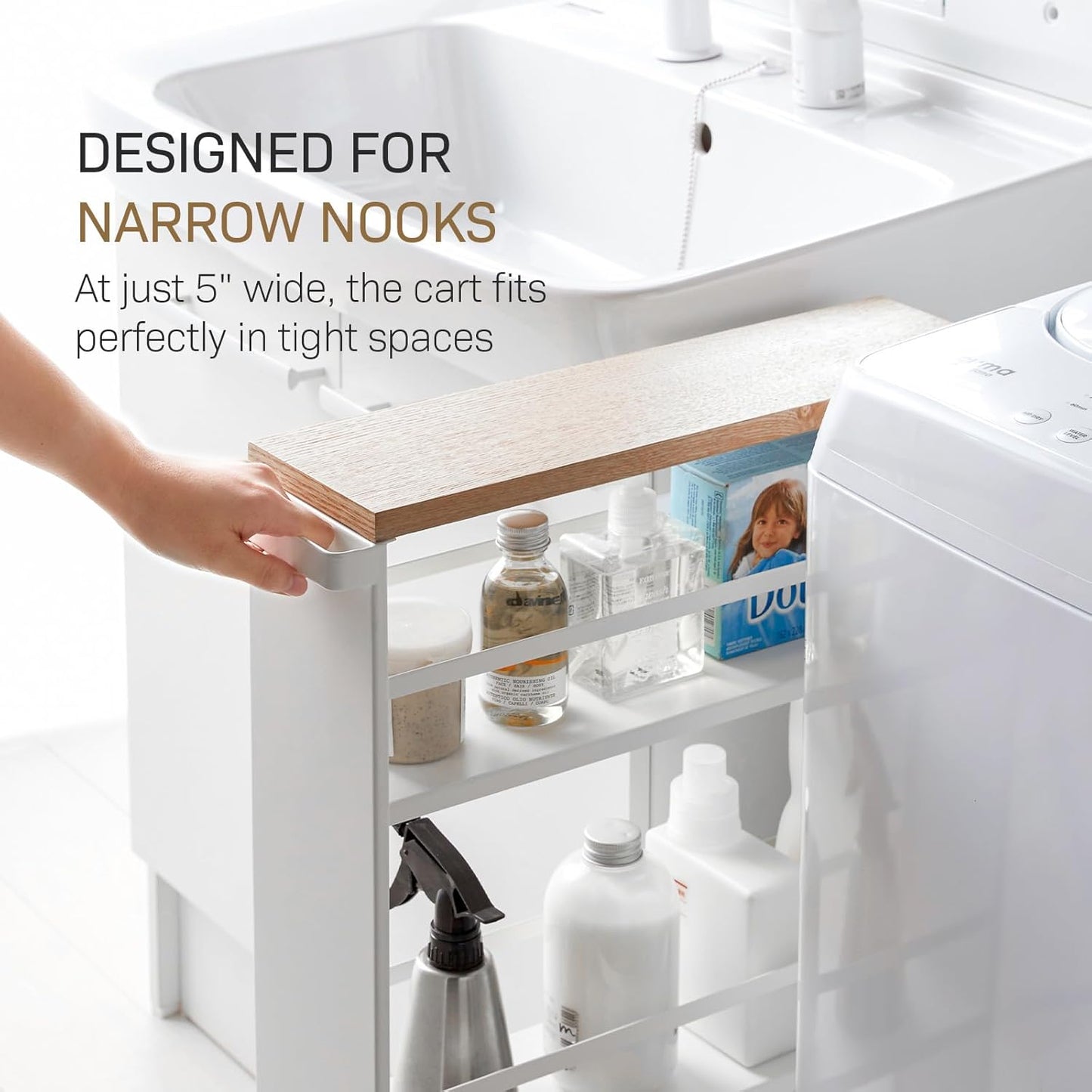 YAMAZAKI home Tower Rolling Slim Storage Cart With Handle White