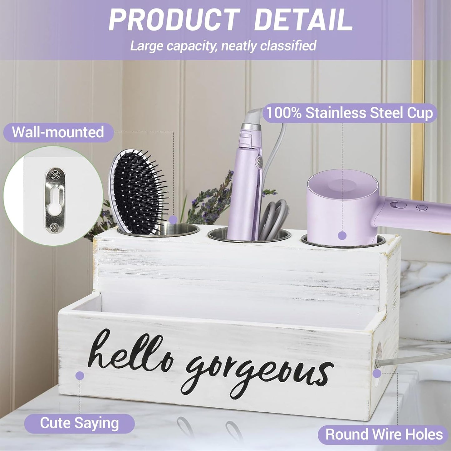 UNISTYLE Hair Dryer Holder Countertop Hair Tool Blow Dryer Holder, Hair Accessories Organizer for Bathroom Decor Supplies Storage and Vanity Caddy for Styling Accessories