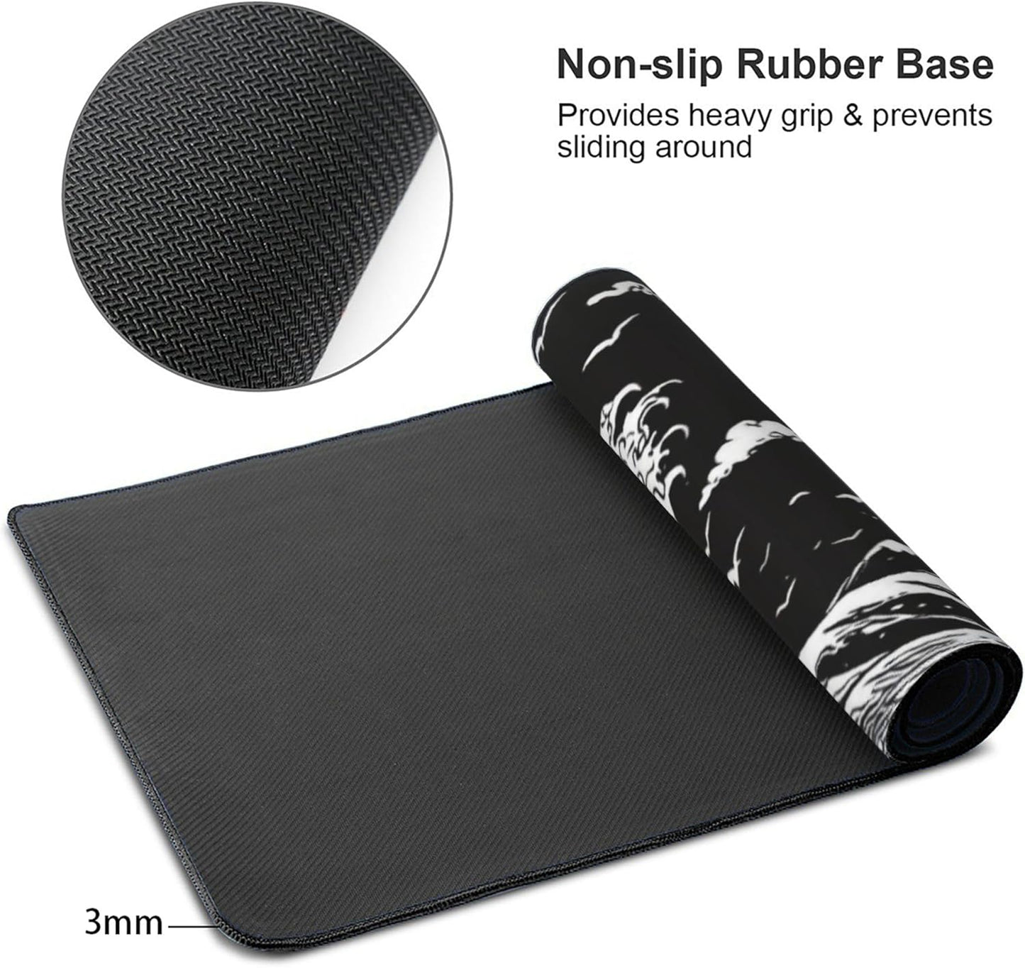 Japanese Sea Wave Large Mouse Pad, Anime Style Gaming Desk Mat, XXL Keyboard Desk Pad Mat for Desktop, 35.4"x15.7" Non-Slip Base Big Mousepad with Stitched Edges