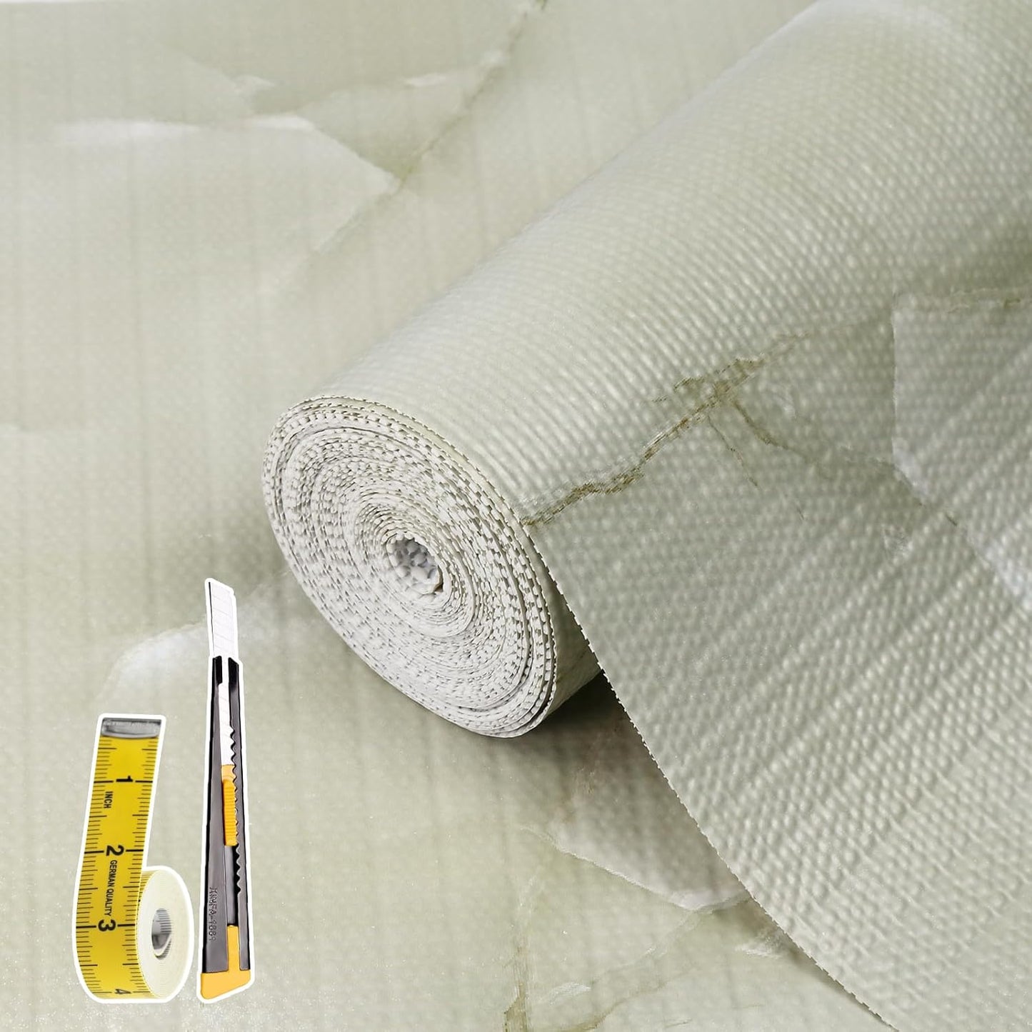 2-Layer Drawer and Shelf Liner for Kitchen Cabinet: 12in X 20Ft Non Slip Waterproof Shelf Paper Non Adhesive Refrigerator Liners Cyan Marble Easy Liners for Bathroom with Knife Tape Measure