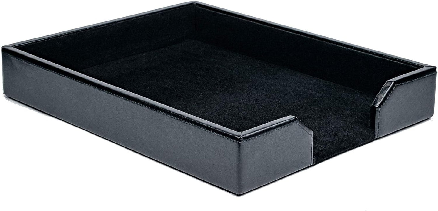 Dacasso Bonded Leather Desktop Tray Luxury Letter Holder & Paper Organizer for Desk, 13.5in x 10.5in x 2.13in, Black