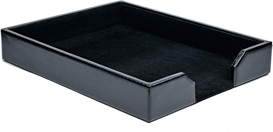 Dacasso Bonded Leather Desktop Tray Luxury Letter Holder & Paper Organizer for Desk, 13.5in x 10.5in x 2.13in, Black