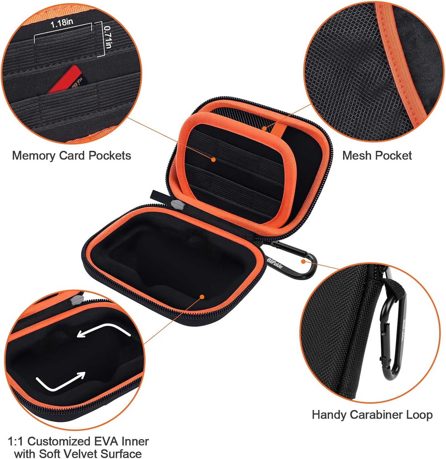 Hard Case for SanDisk Extreme Portable SSD 500GB 1TB 2TB 4TB 8TB External Solid State Drive Case -Custom-Insert Shockproof Protective Storage Travel Bag for SSD SD Card Holder (Orange)