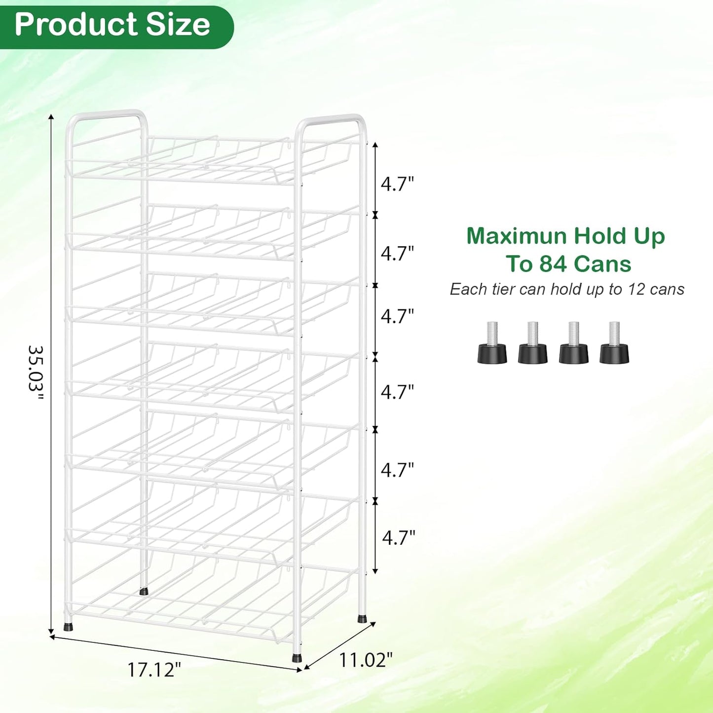 Vrisa Can Organizer for Pantry 7 Tier Canned Food Organizer Can Storage Rack Holds Up to 84 Cans Rolling Soda Soup Vegetable Can Goods Dispenser Shelf for Kitchen Pantry Cabinet, White