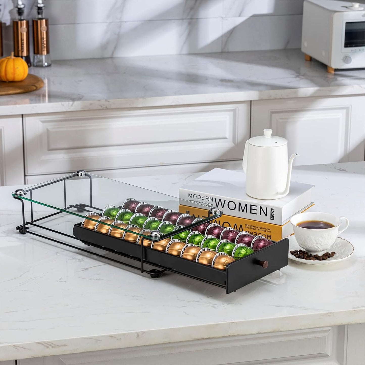 ZCDCP Nespresso Vertuo Pod Holder Coffee Capsule Holder Drawer Black 30 Pods