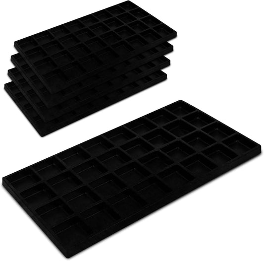 Novel Box 5 Pack 32-Slot Black Liner Jewelry Storage Tray Inserts 14.75x8.25x1 Inches - Jewelry Organizer Pad for Drawers & Store Displays - Jewelry Display Pads for Rings Earrings & Pendants
