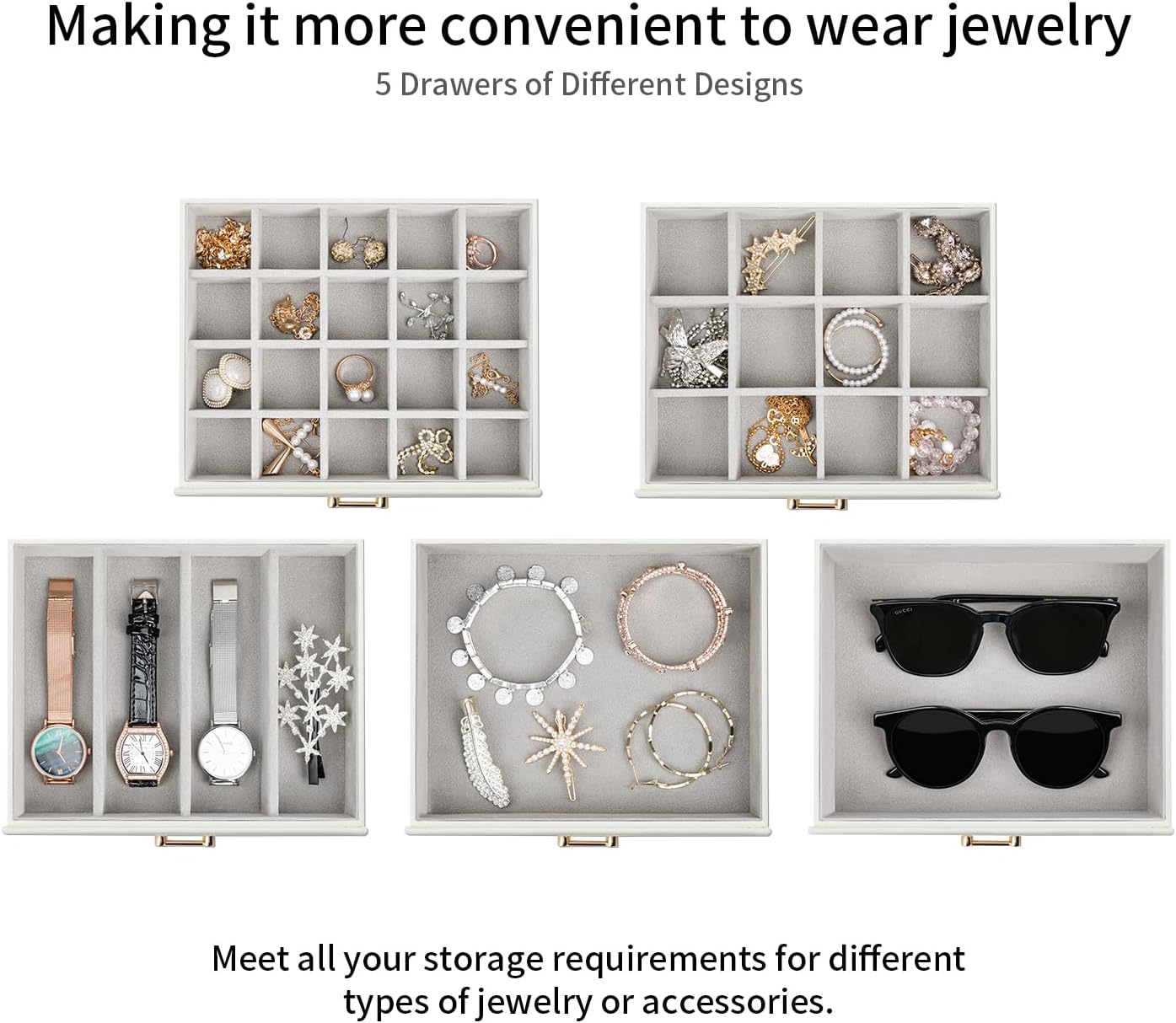 Jewelry Box with Mirror, White - Large Jewelry Organizer and Storage for Women