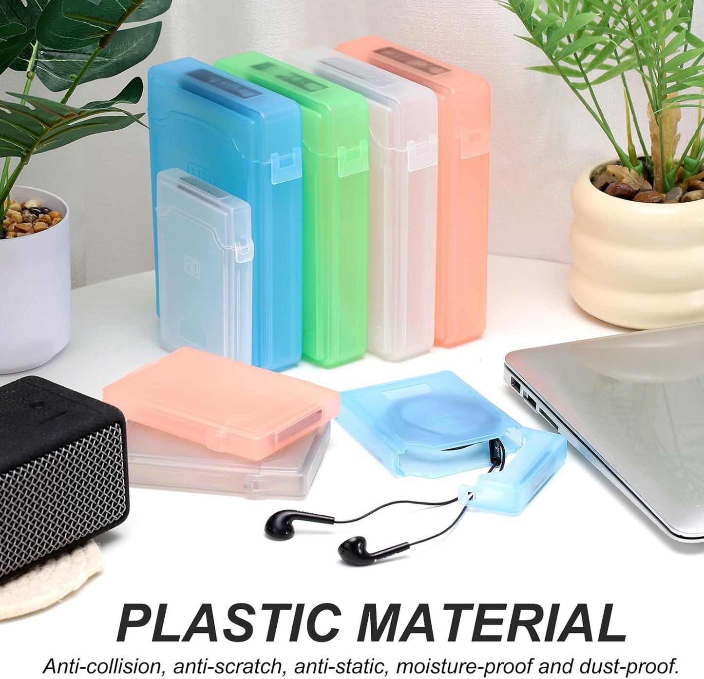 PATIKIL 4.5" x 3.2" Hard Drive Disk Case, 1Set Plastic Hard Disk Storage Box Portable Anti-Static Case for 2.5" External SSD HDD, White/Green/Blue